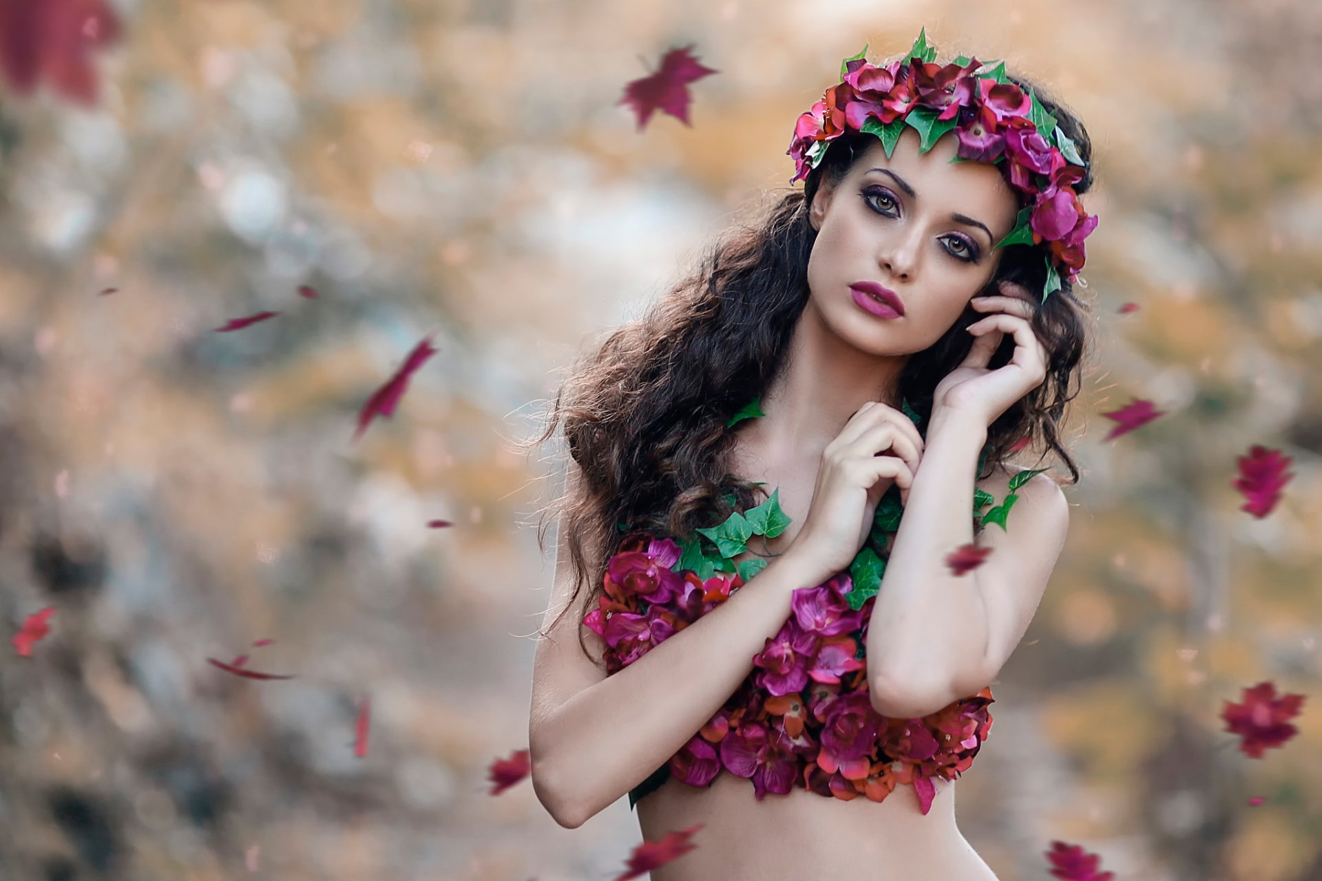 природа желание девушка венок листья осень алессандро ди чикко