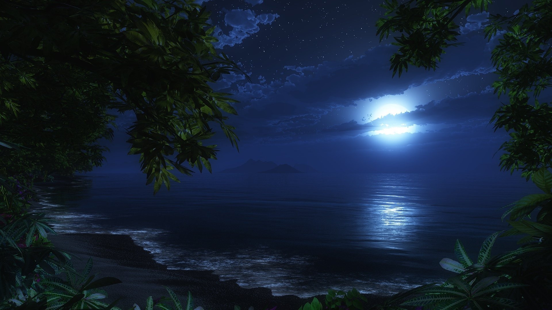 ночь луна море свет бесплатно