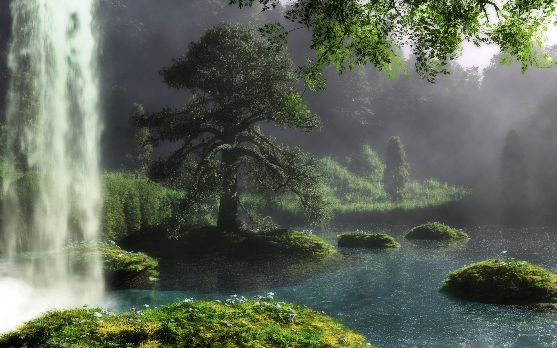 природа река водопад деревья загрузить