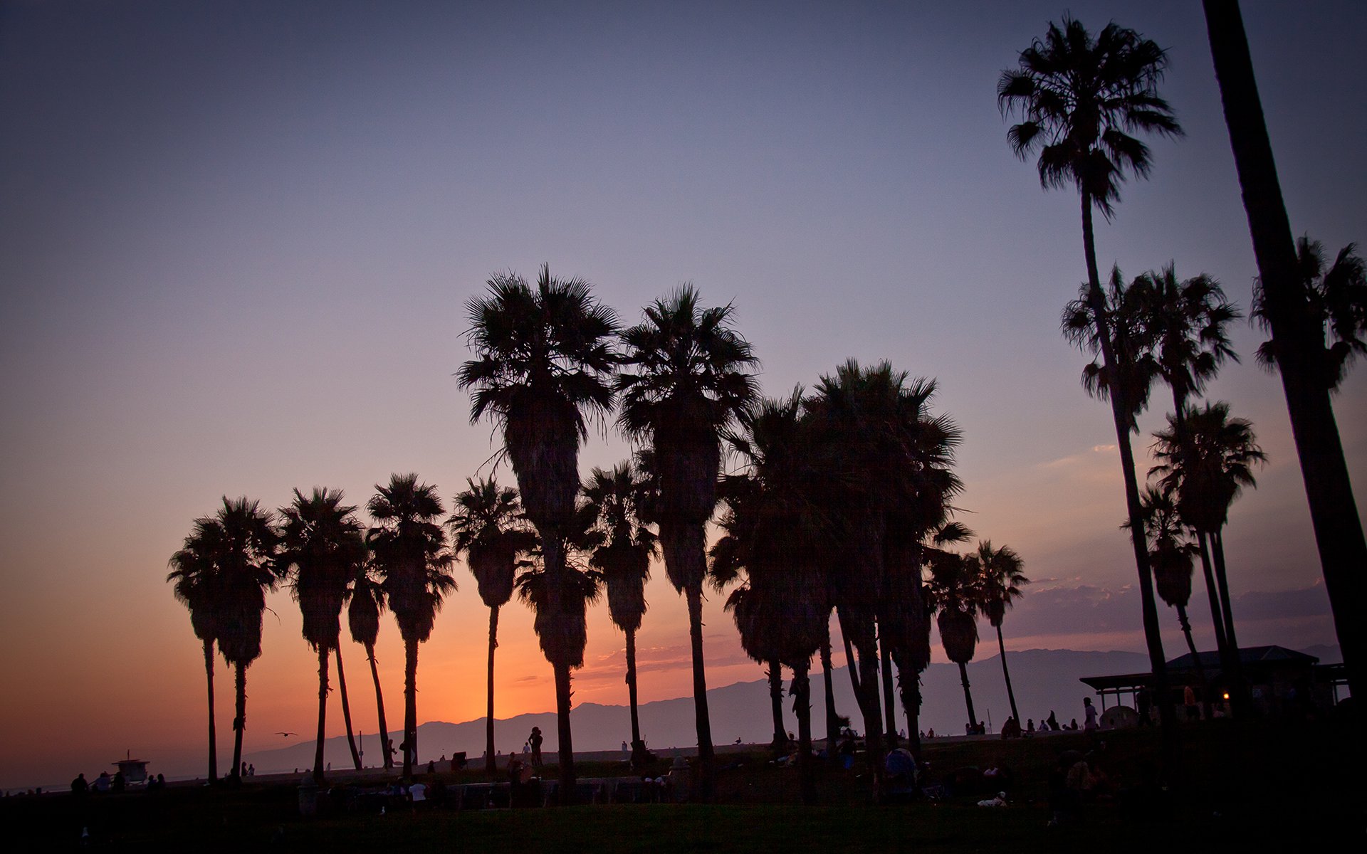 Летний закат на пляже в калифорнии Обои на рабочий стол.