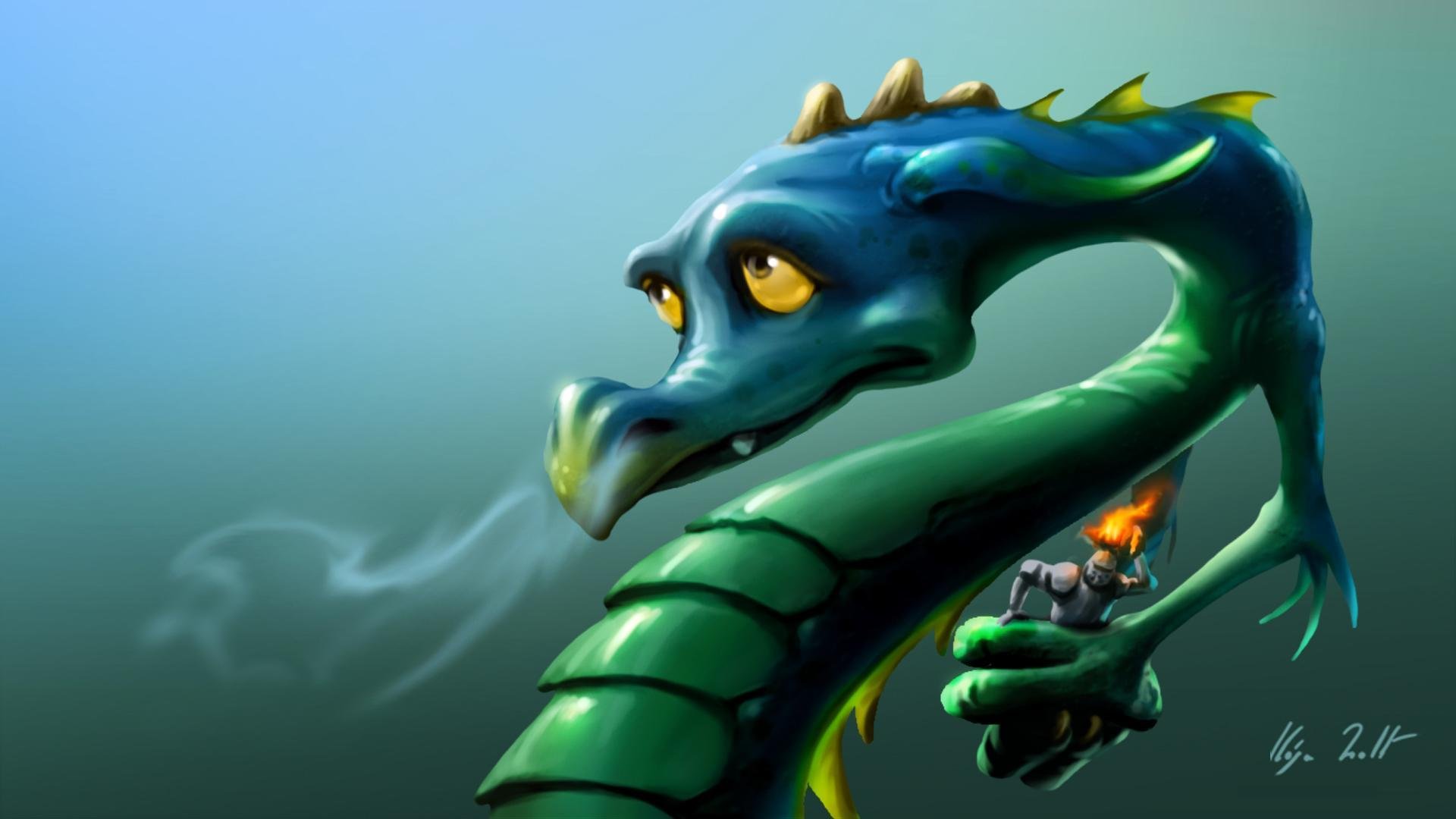 Нарисованый фэнтезийный зеленый дракон загрузить