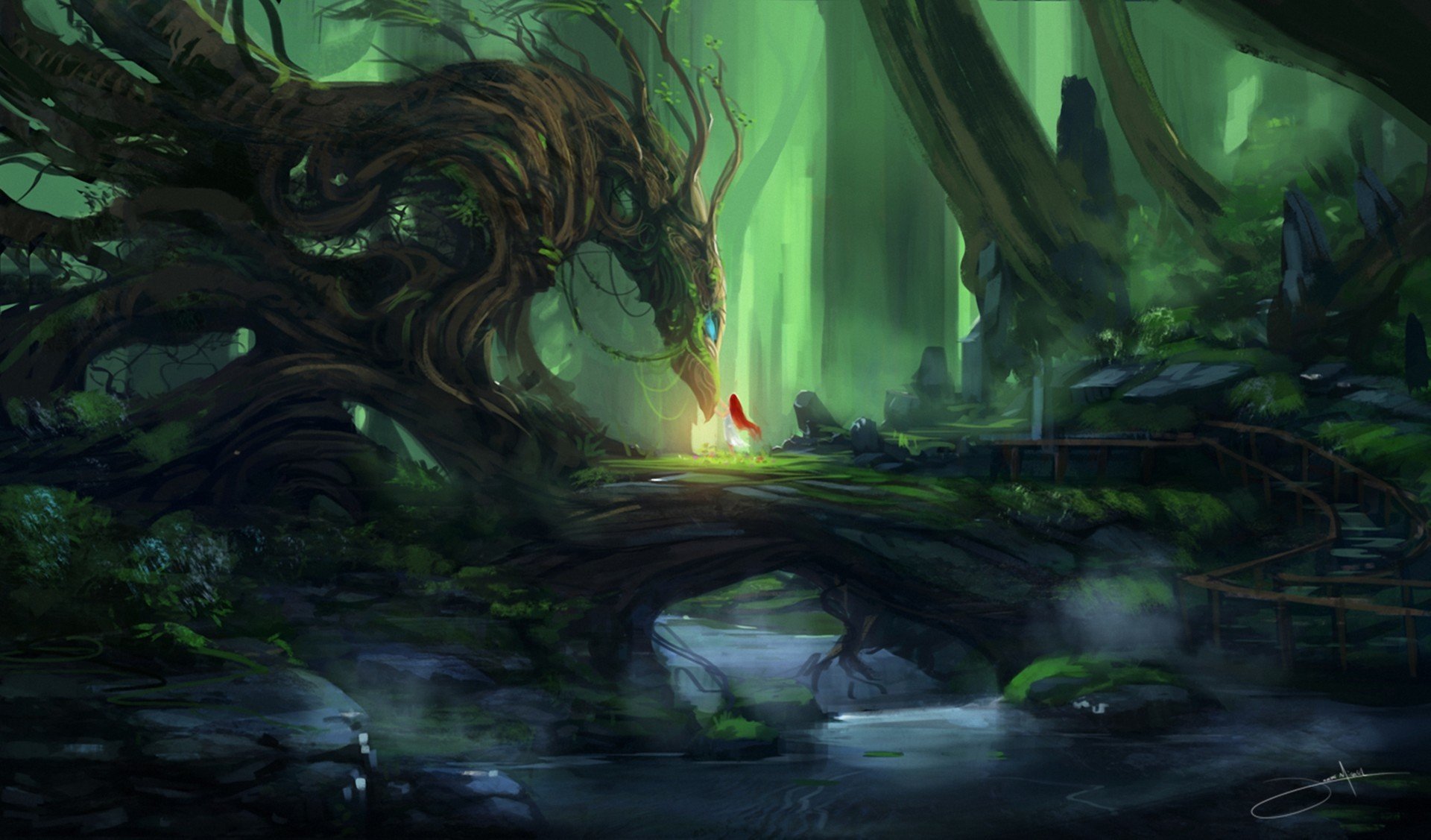 Нарисованый фэнтезийный зеленый дракон скачать