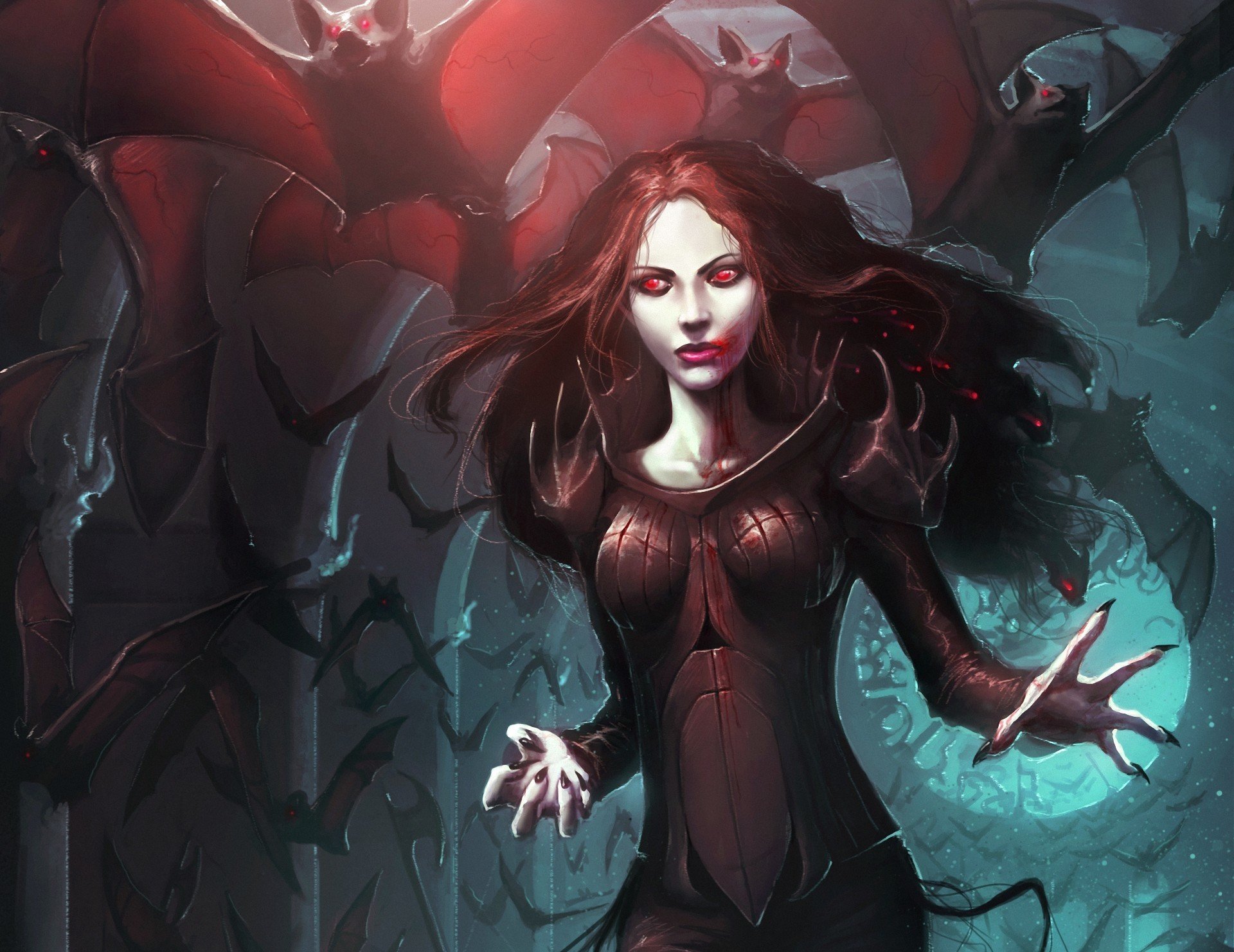 арт вампир девушка летучие мыши кровь.