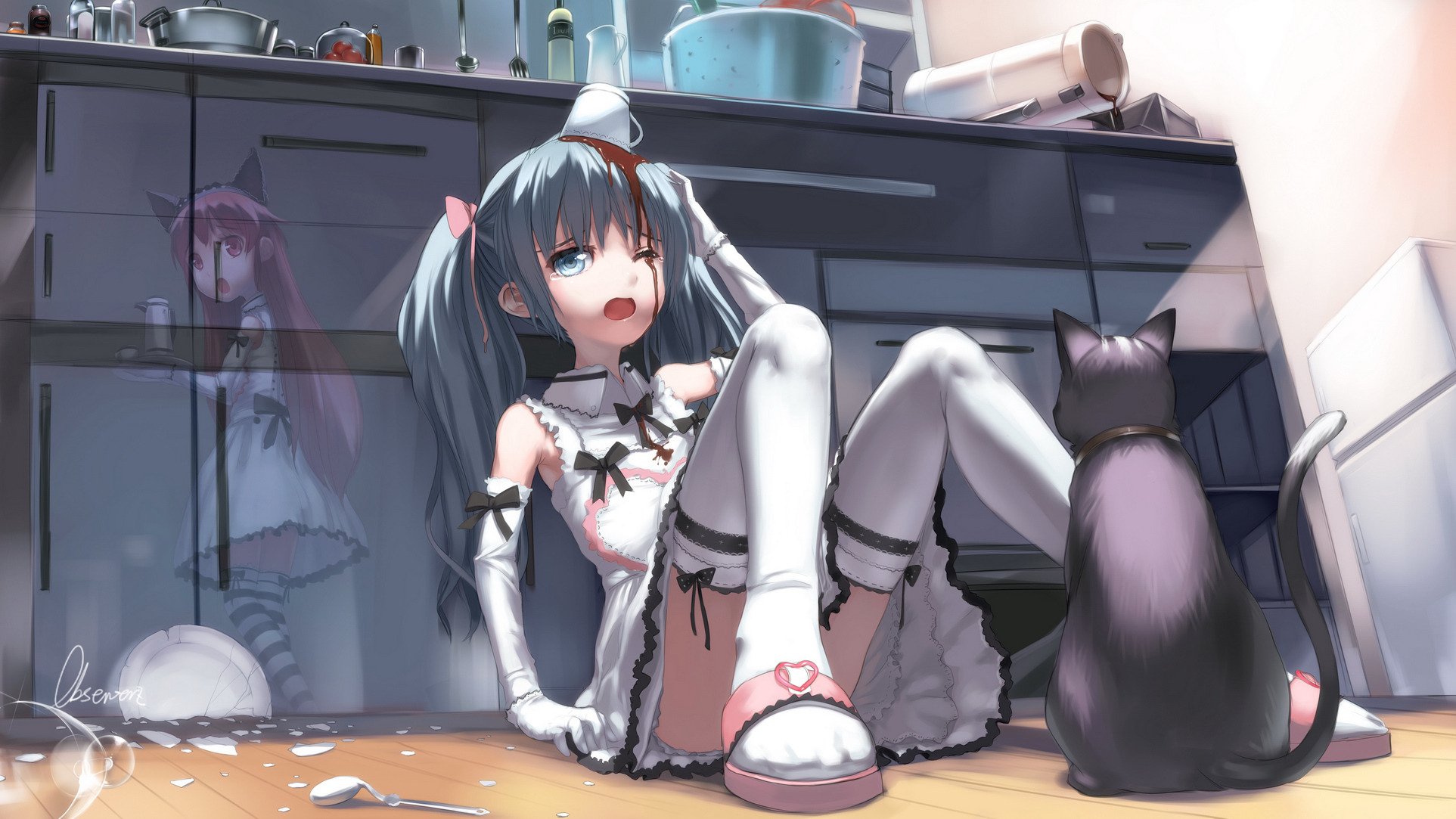 Девочка с котом из аниме Обои на рабочий стол.