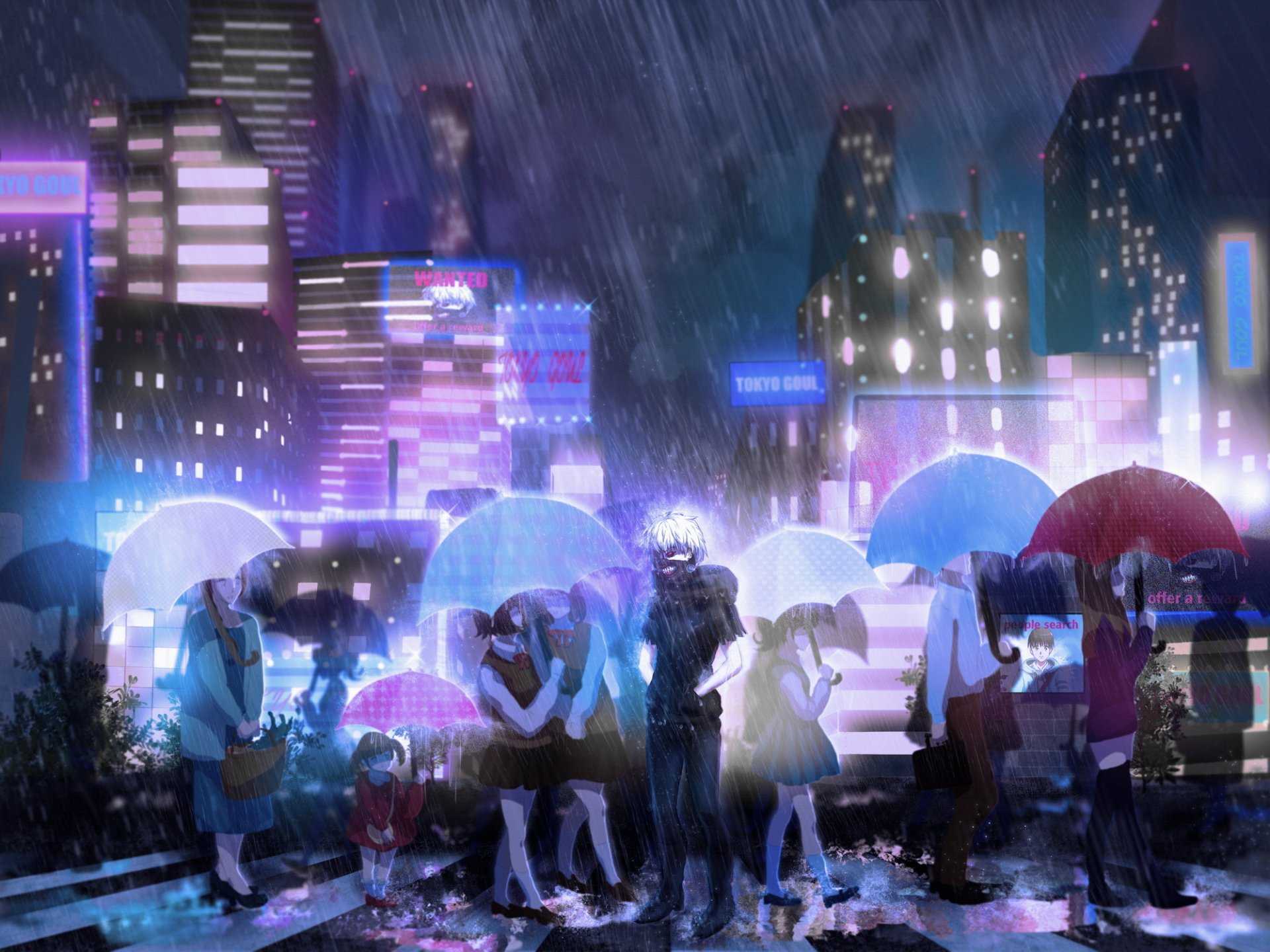 Арт людей под зонтами из аниме токийский гуль