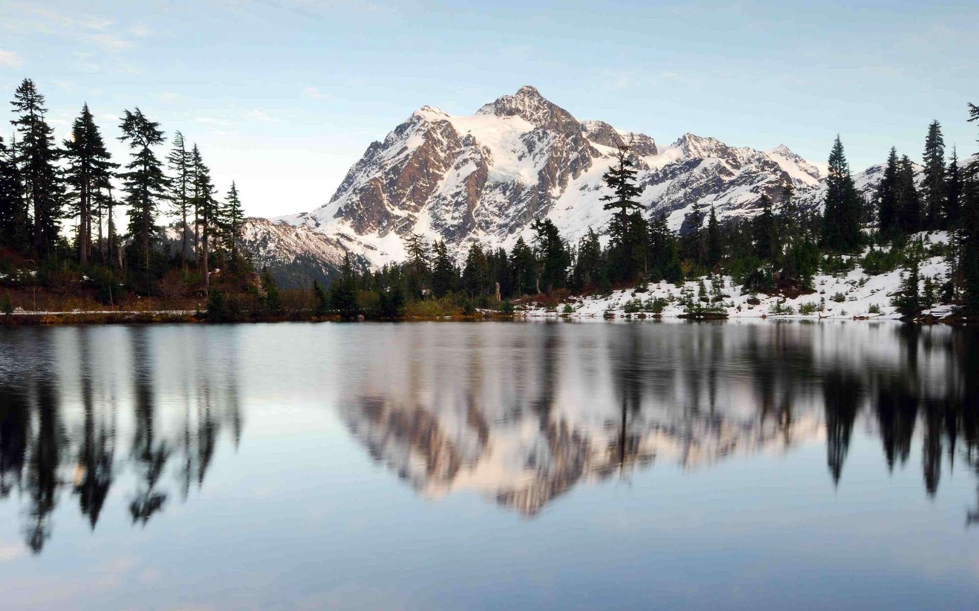 Озеро на фоне гор со снежными вершинами