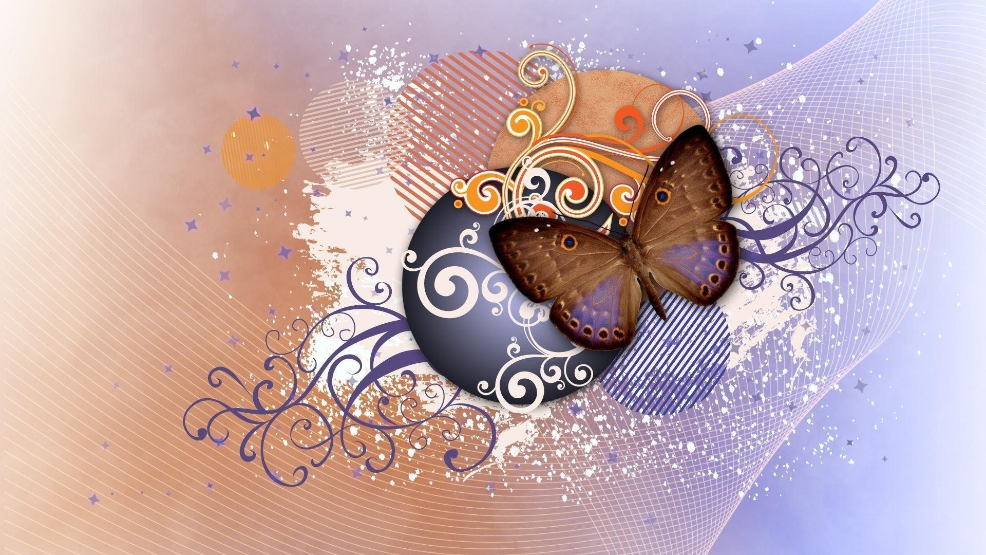 Абстракция и бабочка на коричневом фоне