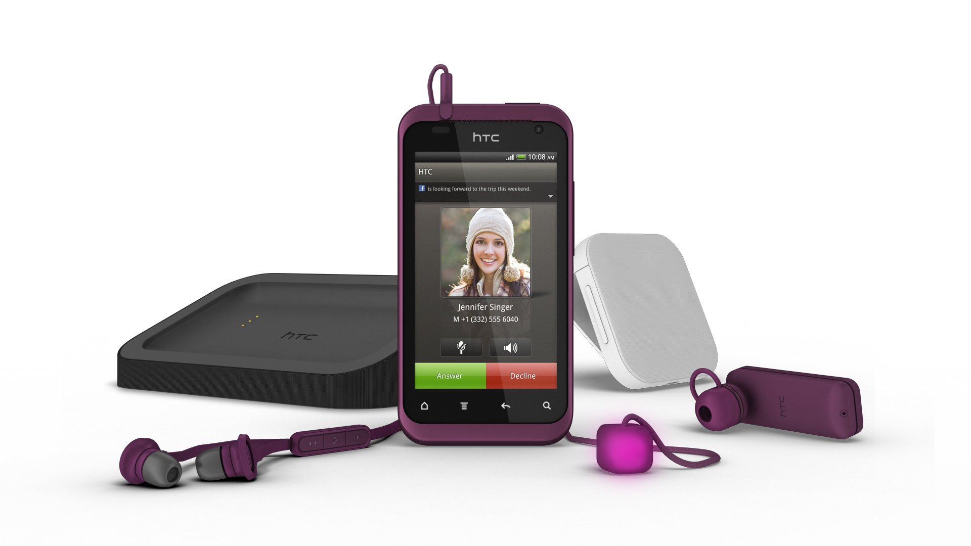 Фиолетовый Htc телефон с аксессуарами