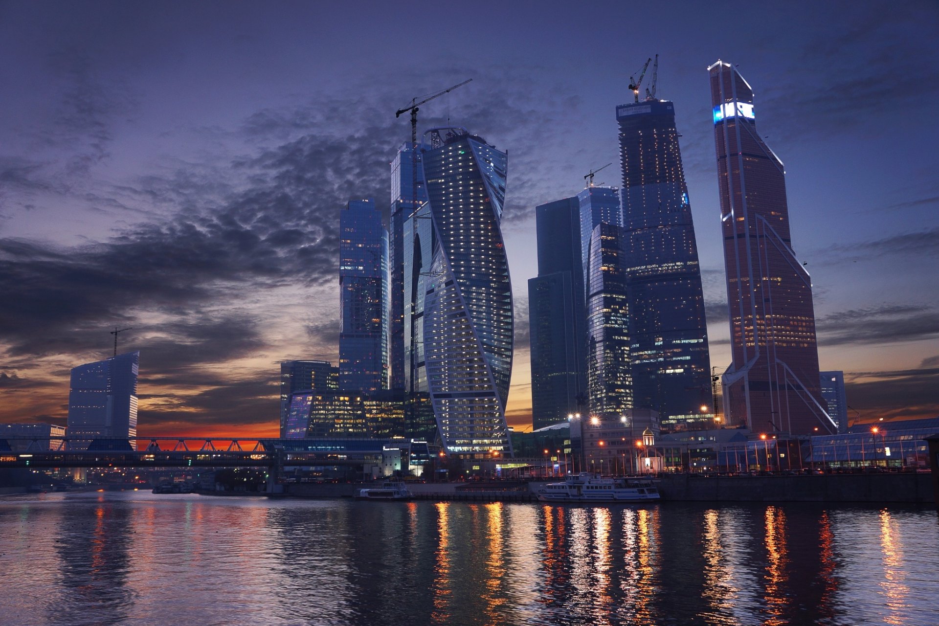 Обои для телефона москва-сити москва россия река закат ...