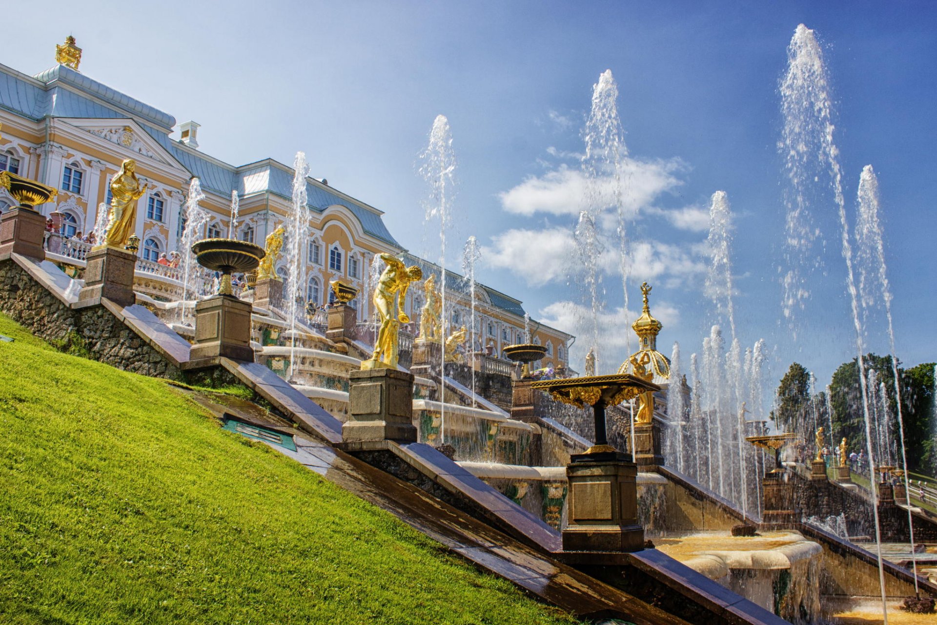 фонтаны дворец петергоф россия санкт - петербург архитектура каскад пейзаж летом санкт-петербург петродворец лето