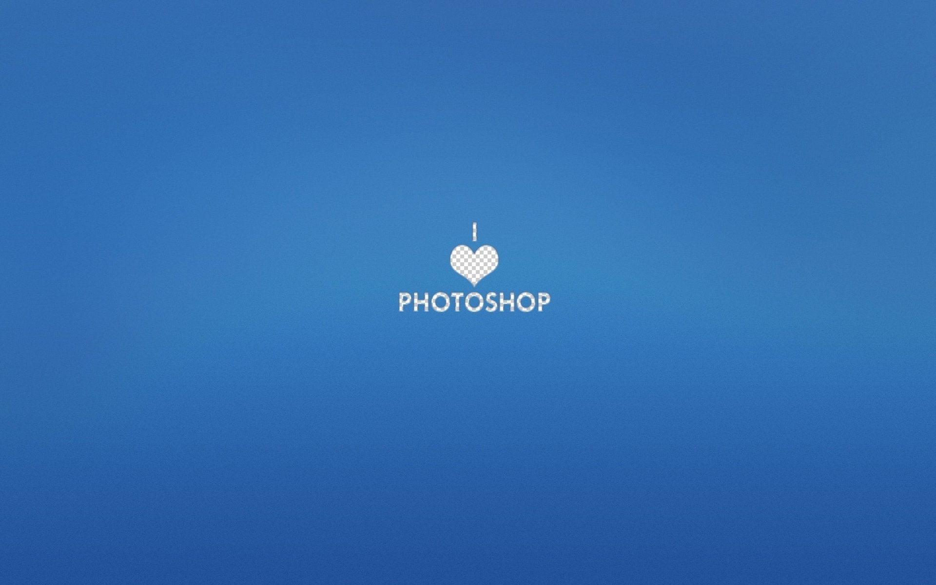 Белый логотип I love photoshop на голубом фоне