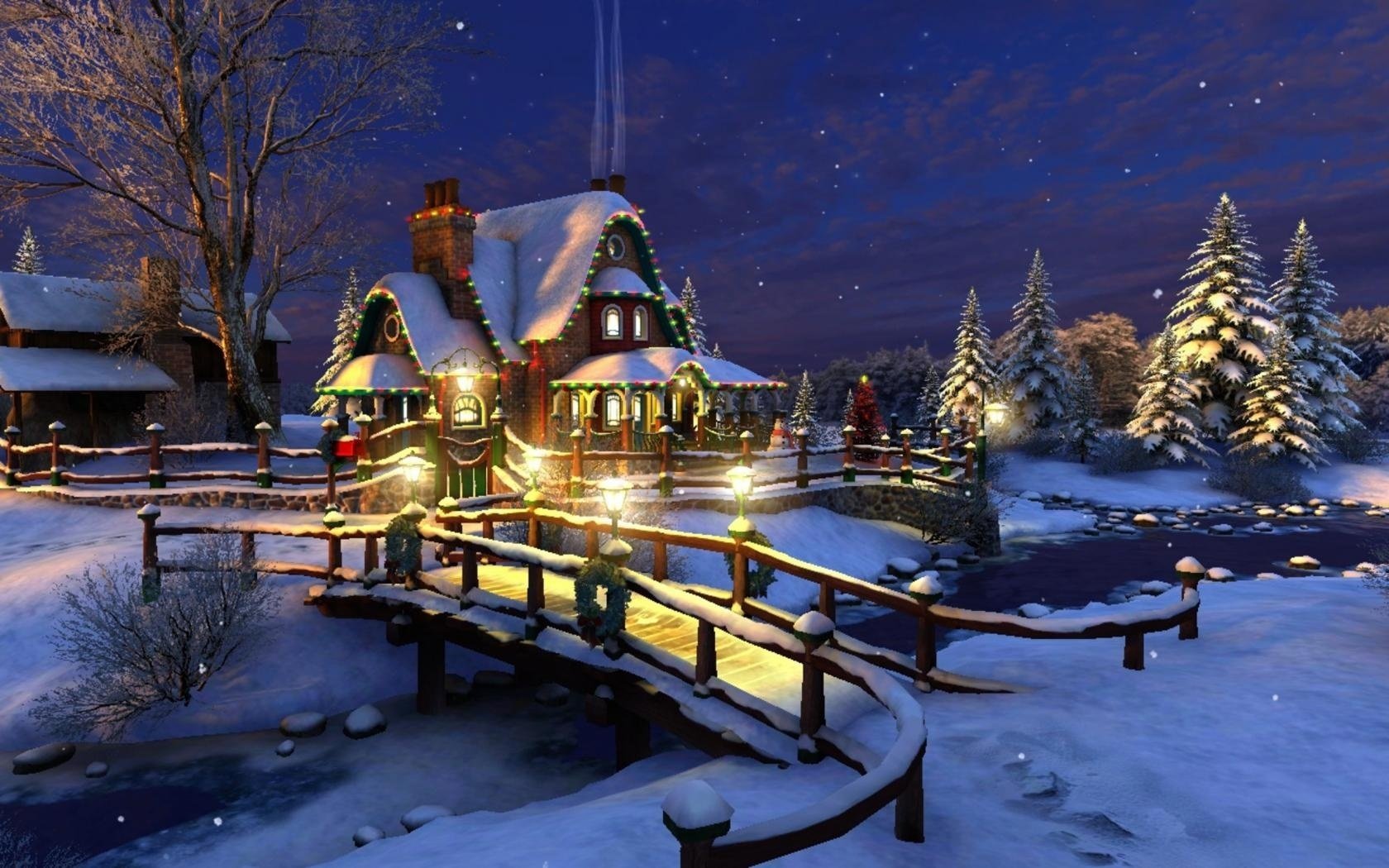 Звездная рождественская ночь уютный дом