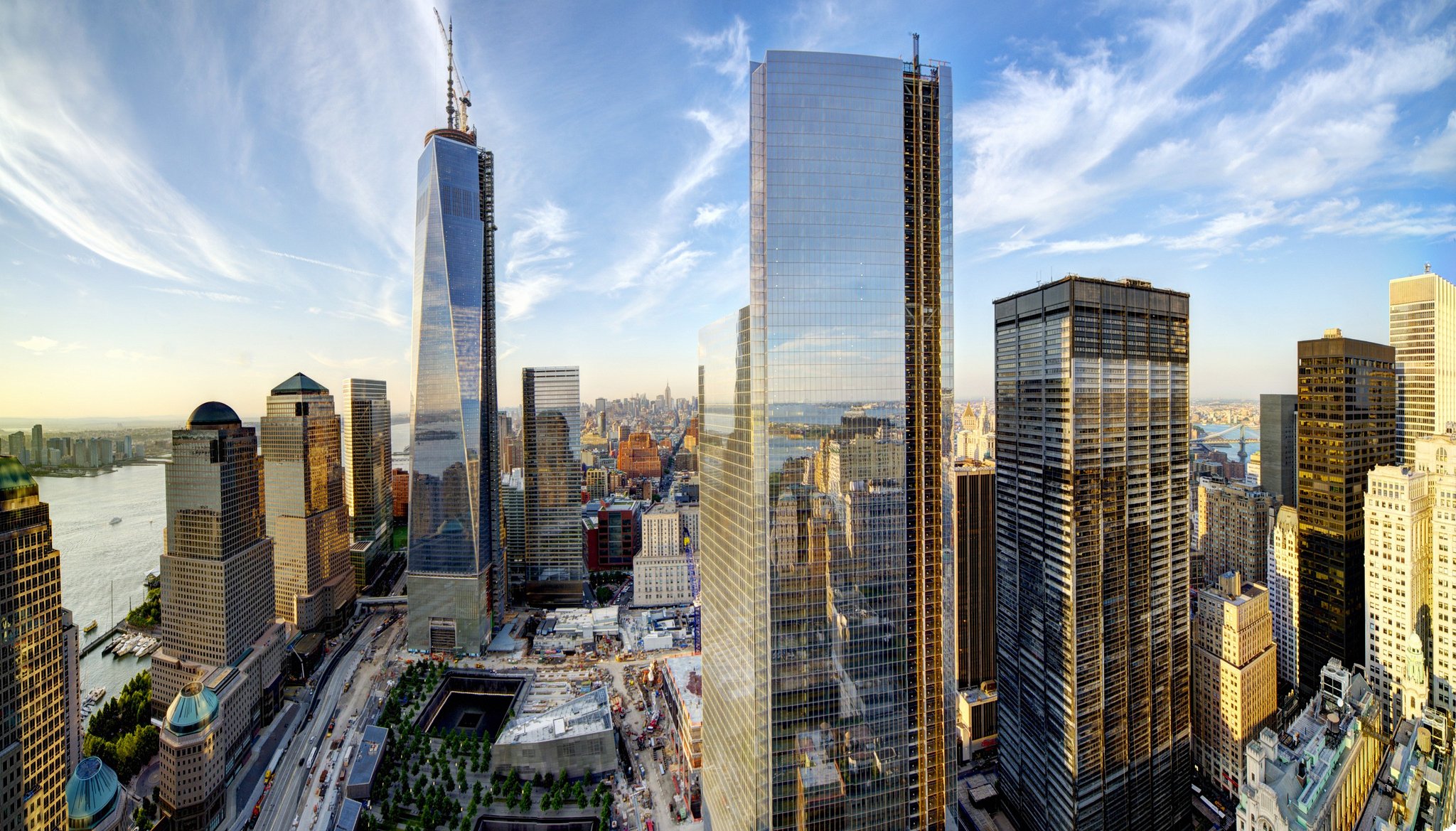 нью-йорк манхэттен цмт 1 всемирный торговый центр сша всемирный торговый центр город небо облака небоскребы здания дома панорама