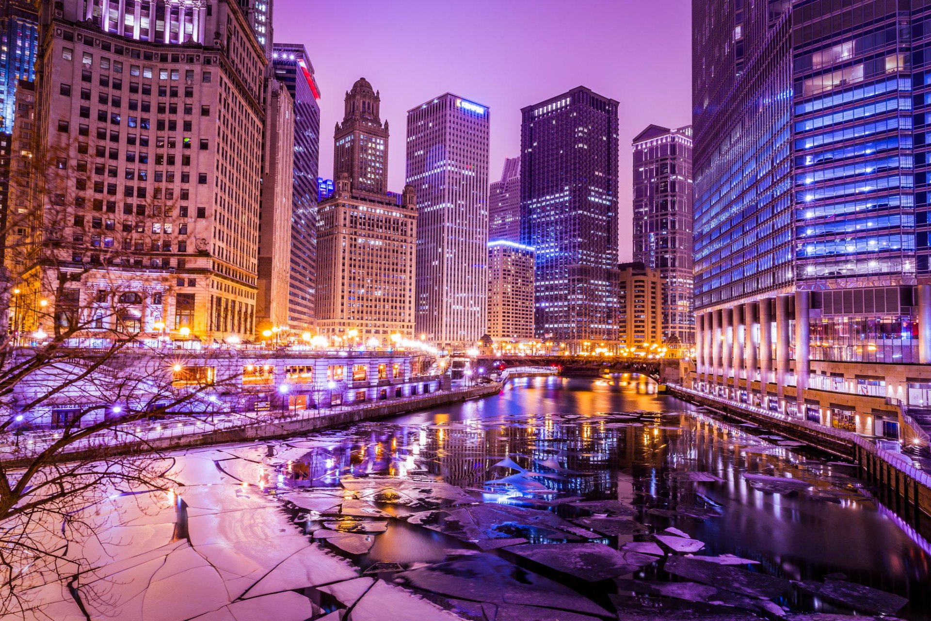 Чикаго фото города ночью