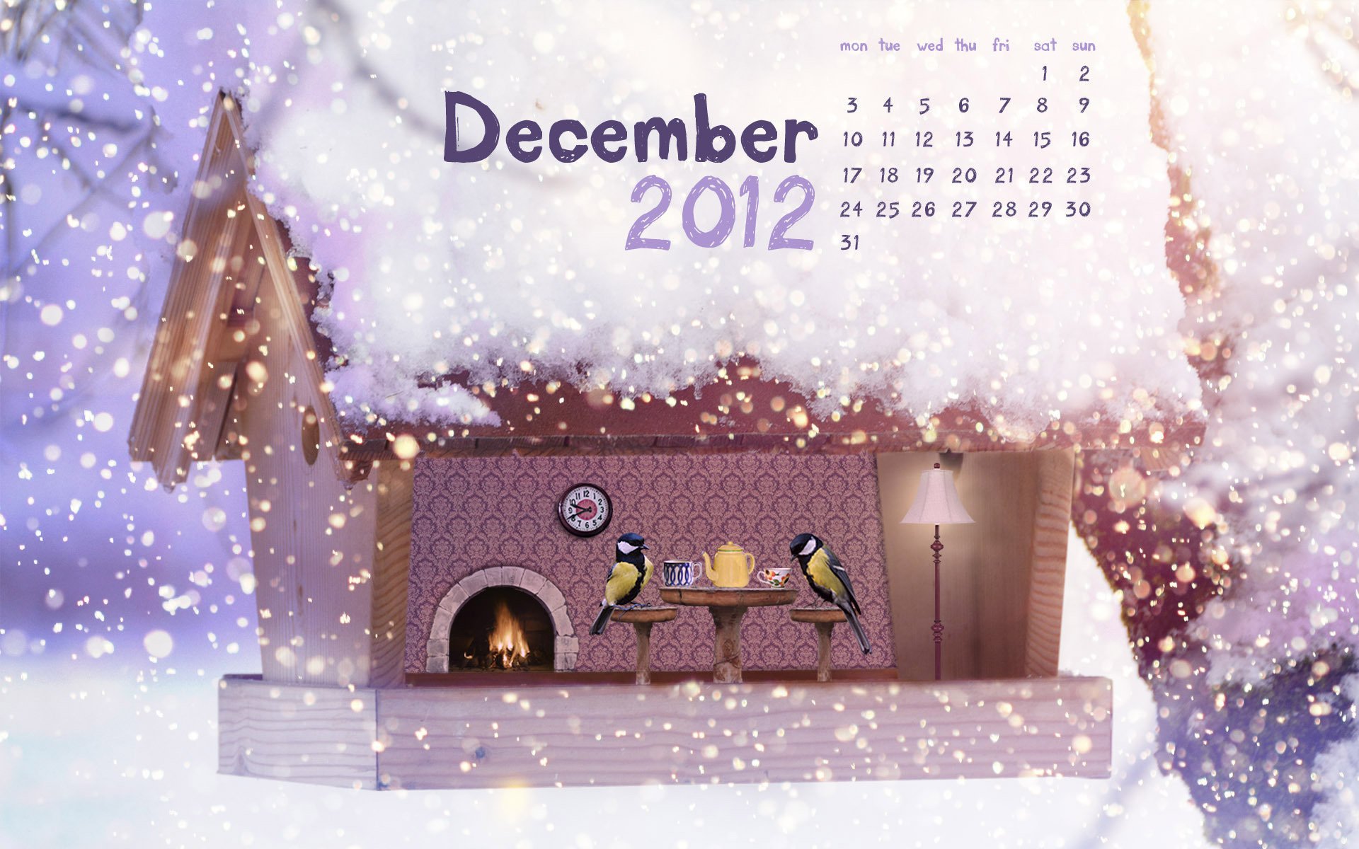 Лист календаря на декабрь с птицами