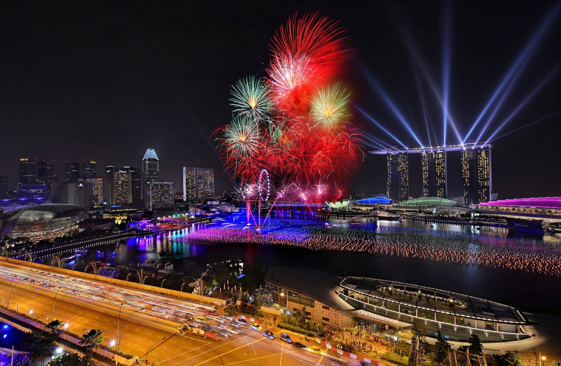 Сингапур салют ночь город архитектура загрузить