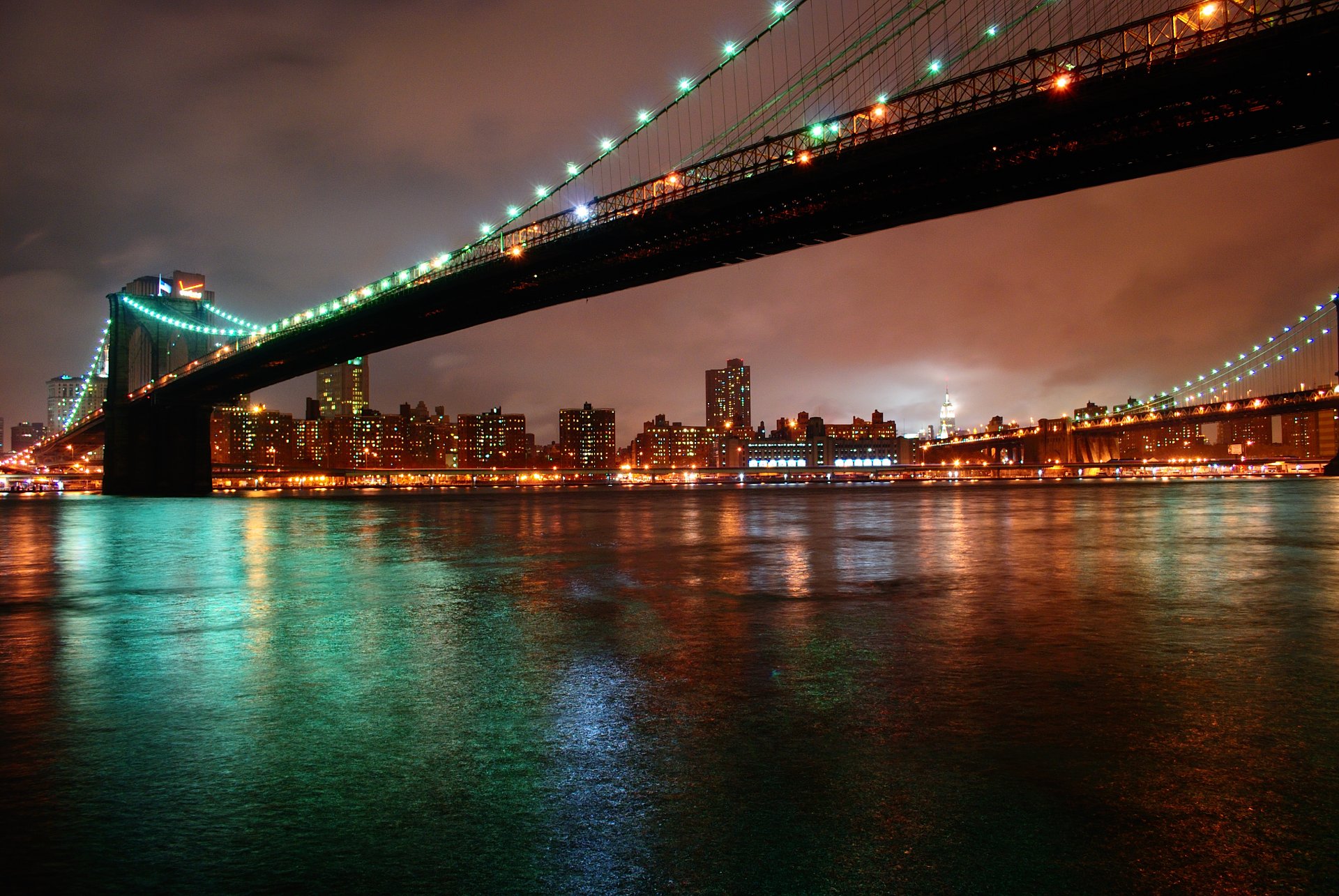 бруклинский мост нью-йорк город ночь огни