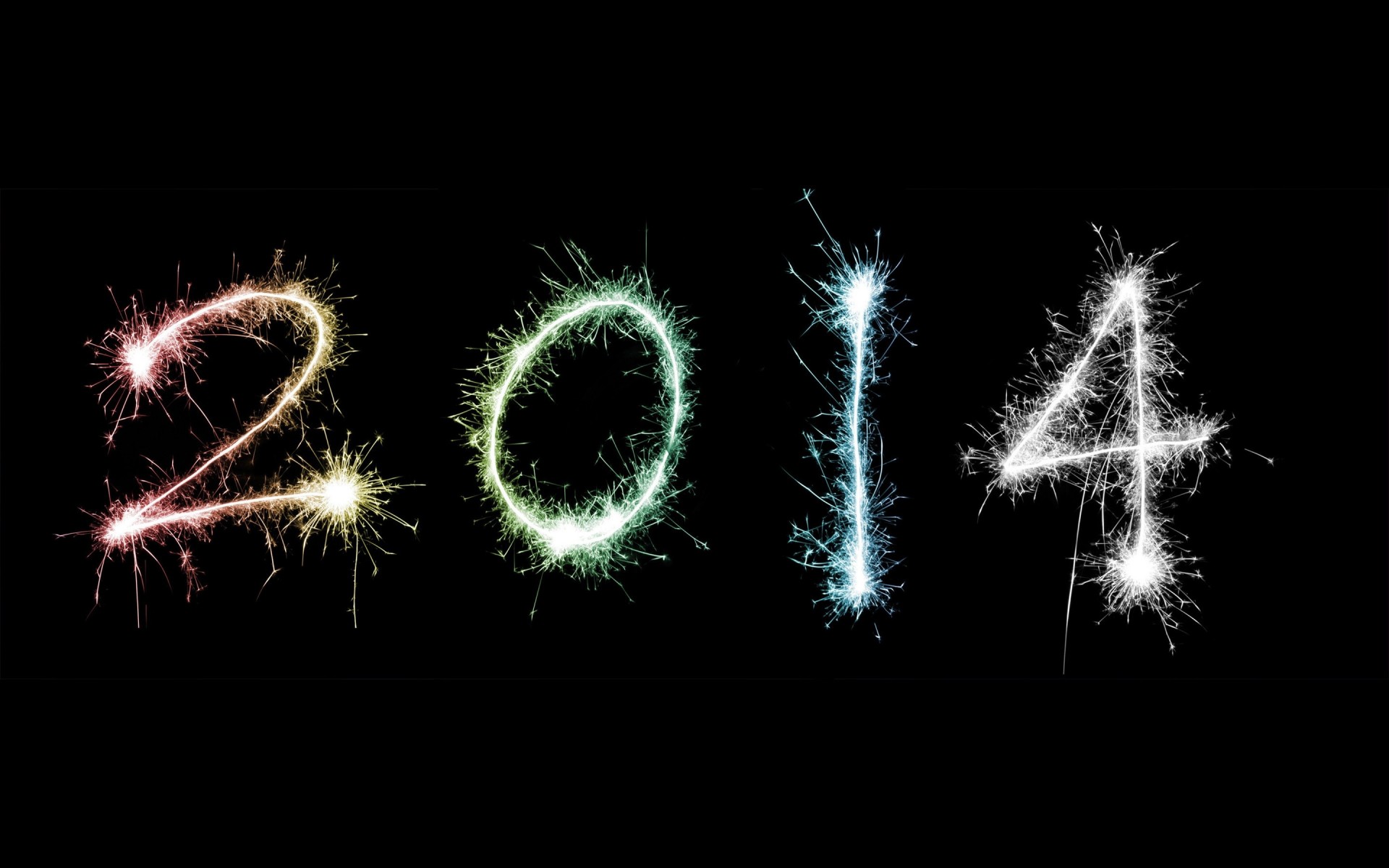 огни новый год фейерверки обои цифры 2014 искры