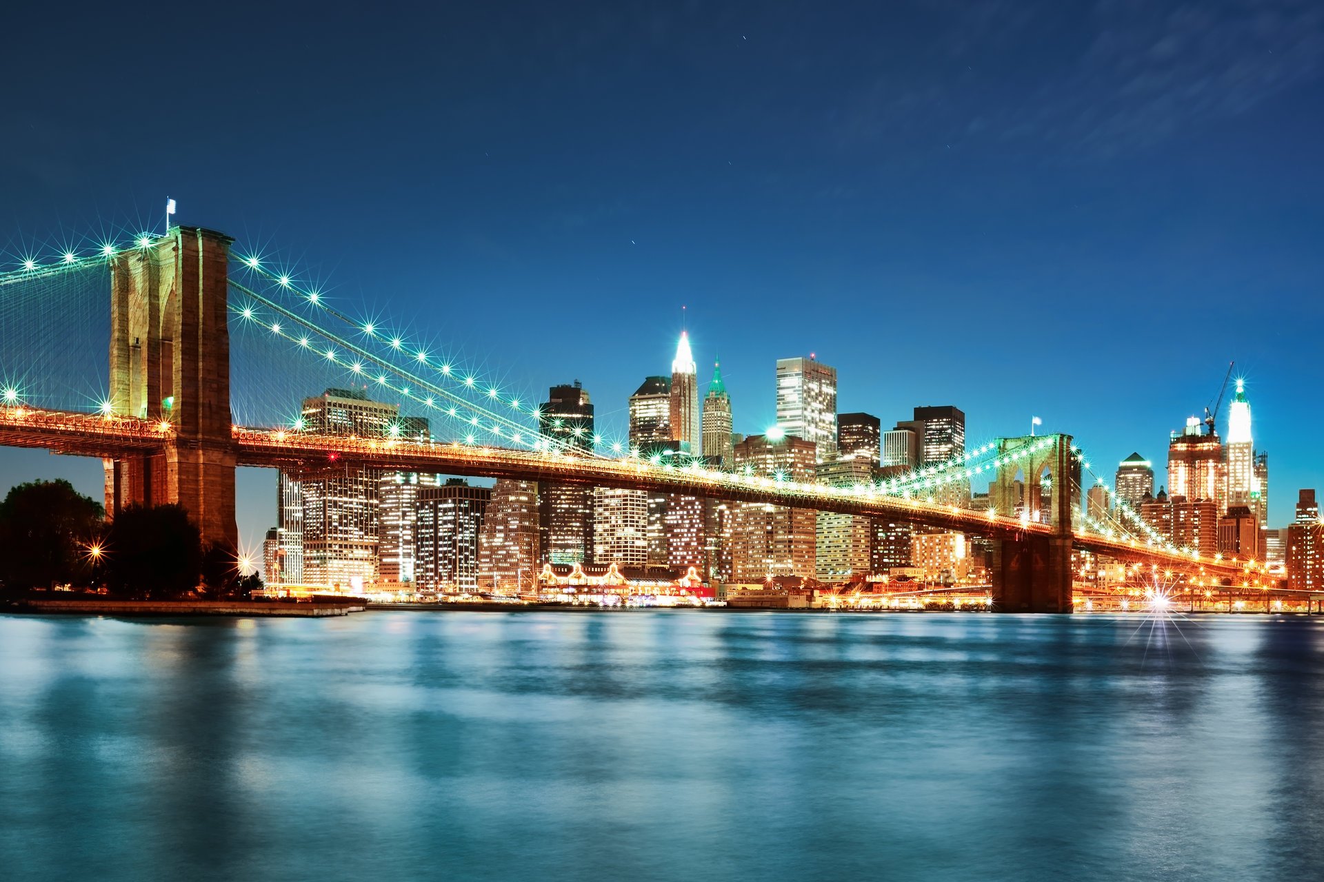 бруклинский мост мост нью-йорк город ночь огни