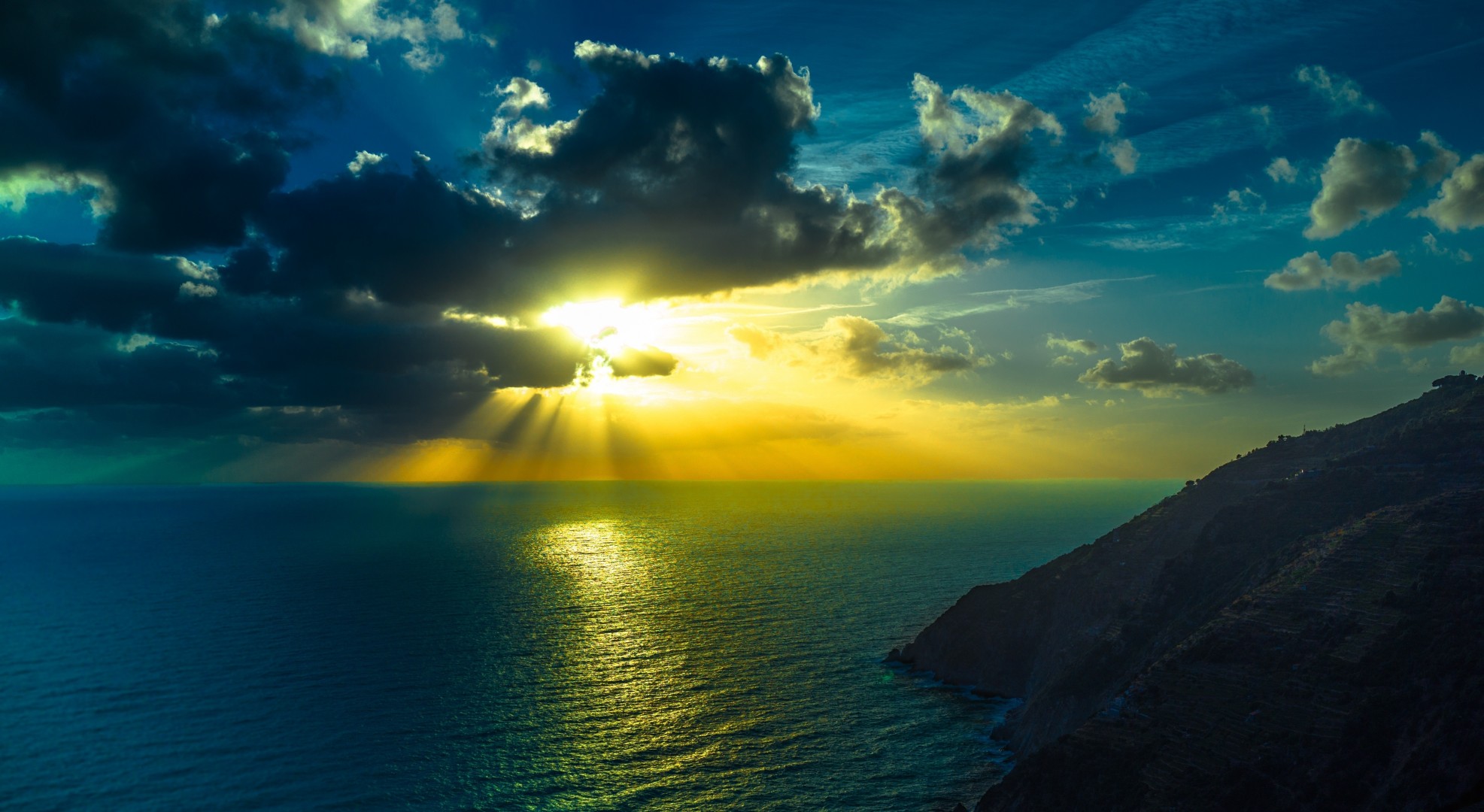 закат природа океан лето солнце небо горы прекрасный тема скалы