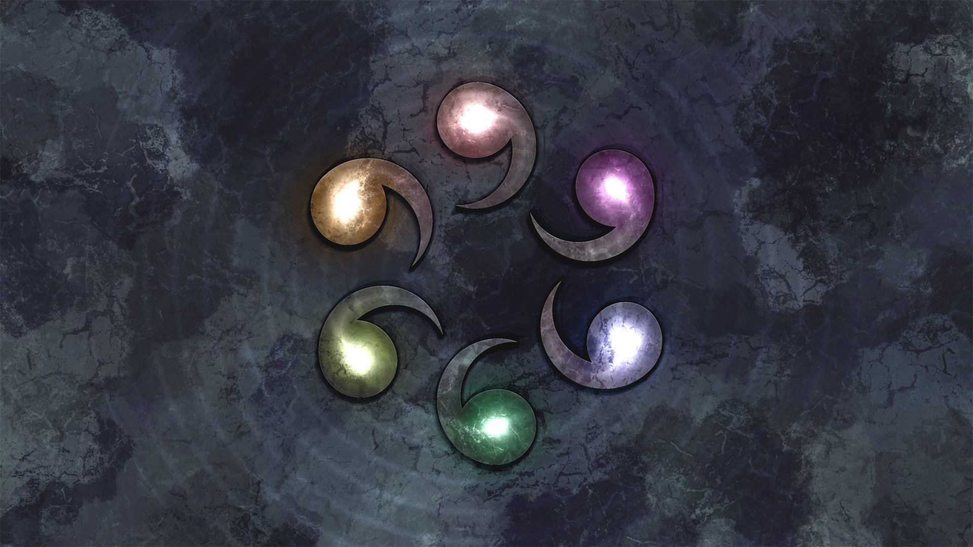 Рисунок анимэ светящиеся разноцветные запятые