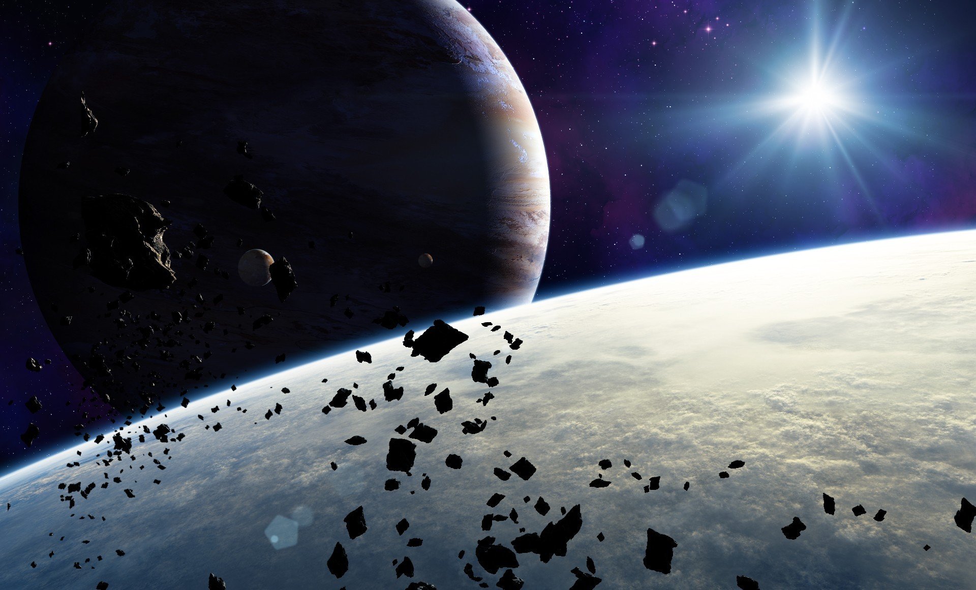арт планеты космос камни спутник звезда