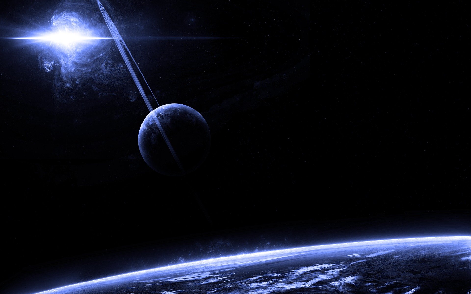 арт космос звезды планеты кольца туманность