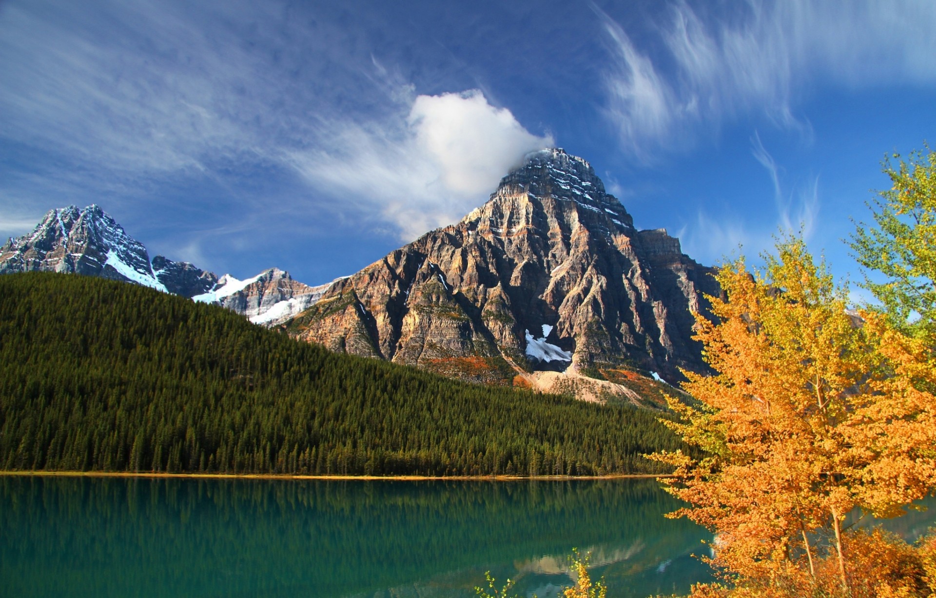 альберта озеро лес канада национальный парк банф банф осень горы деревья