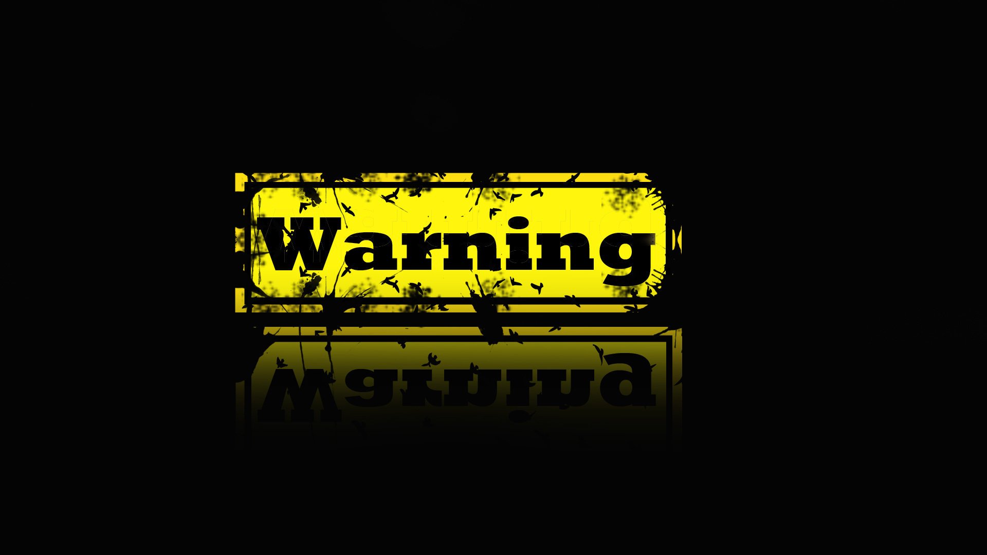 Ярко-желтый знак опасности Warning на черном фоне