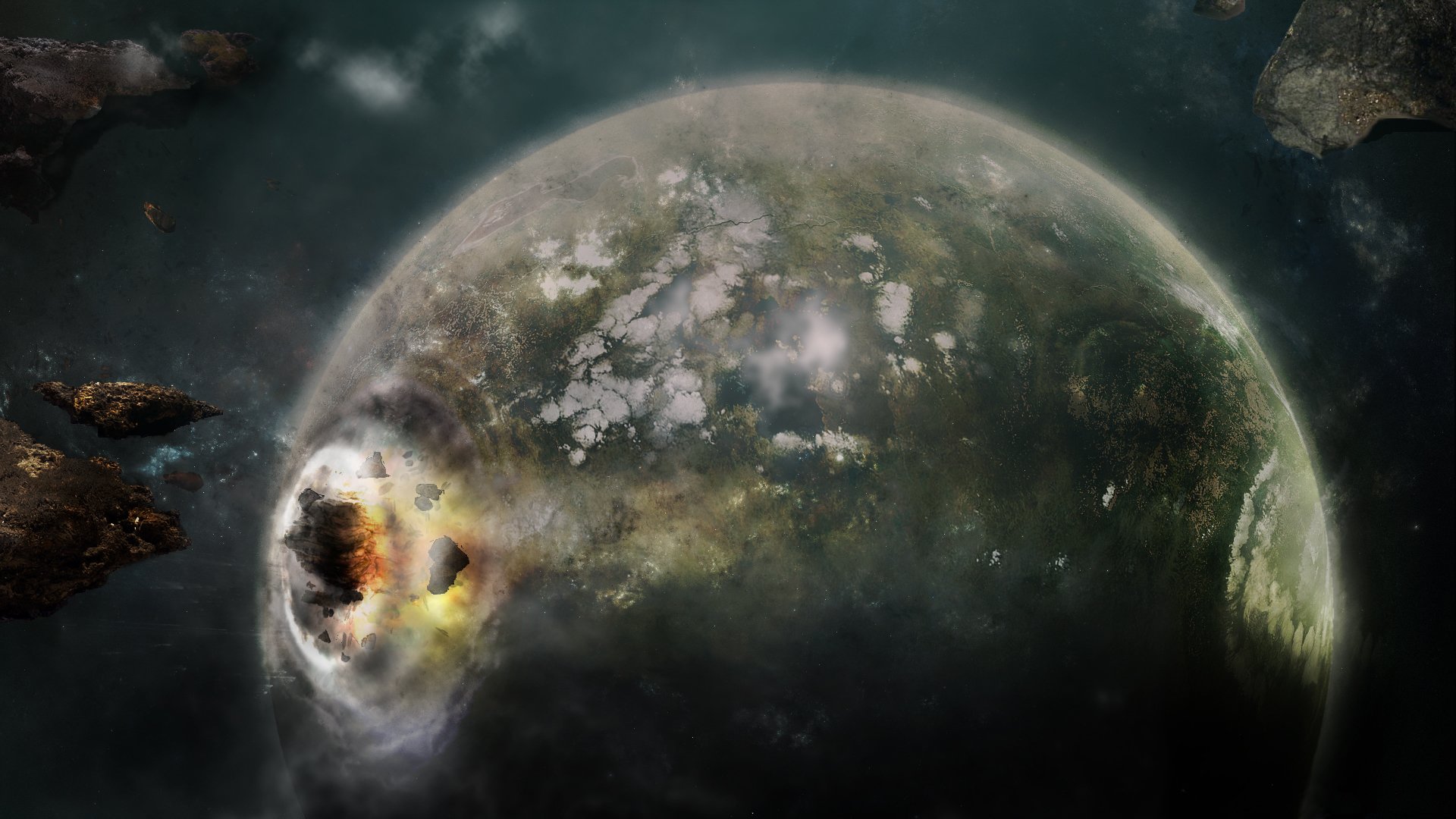 космос планета земля астероиды столкновение взрыв апокалипсис