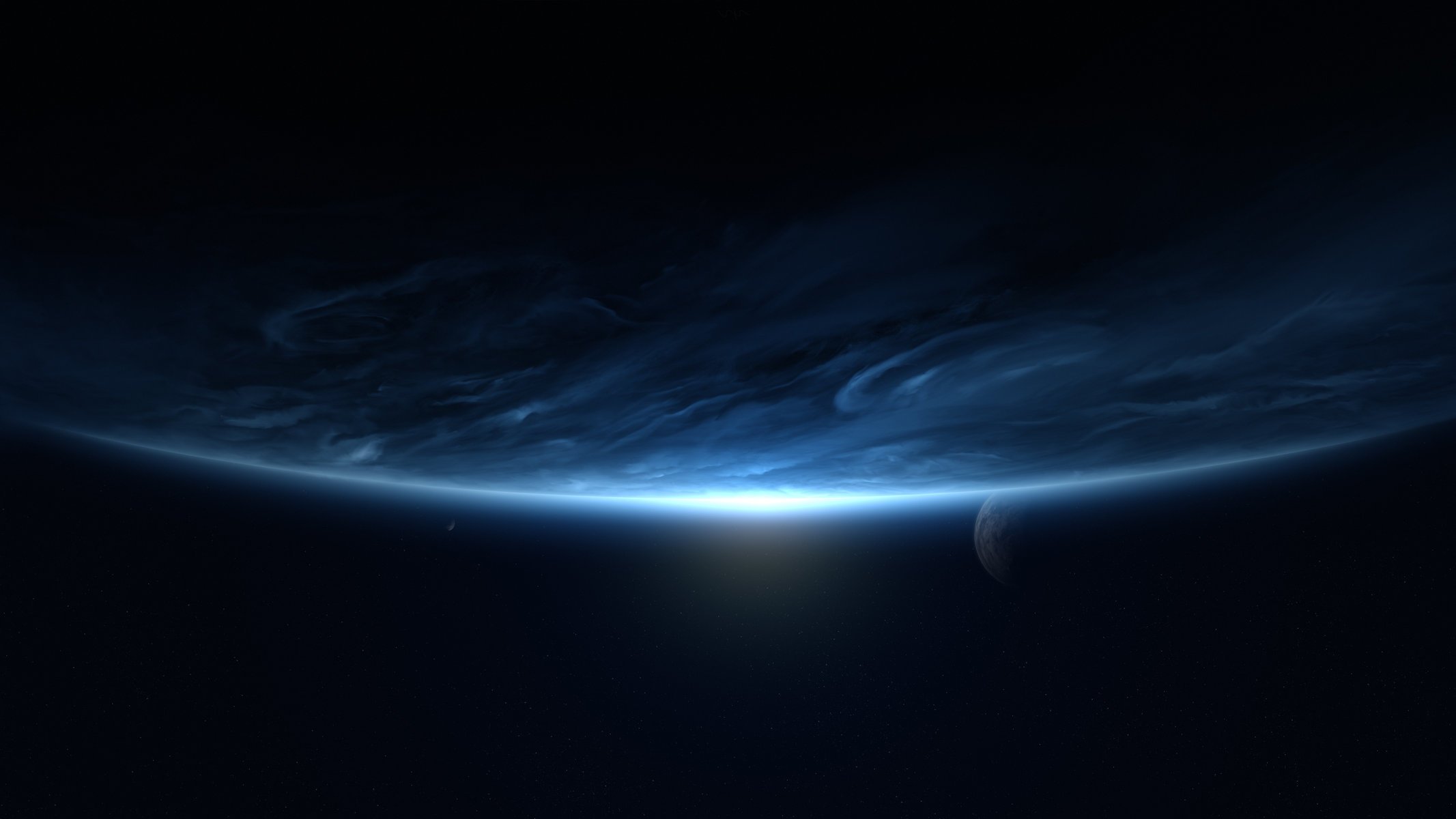 Холодный космический пейзаж с синей планетой