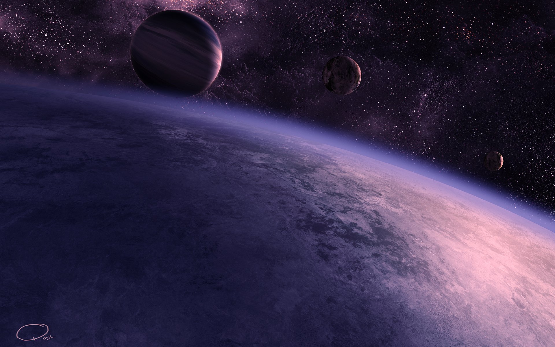 арт космос планеты спутник звезды атмосфера