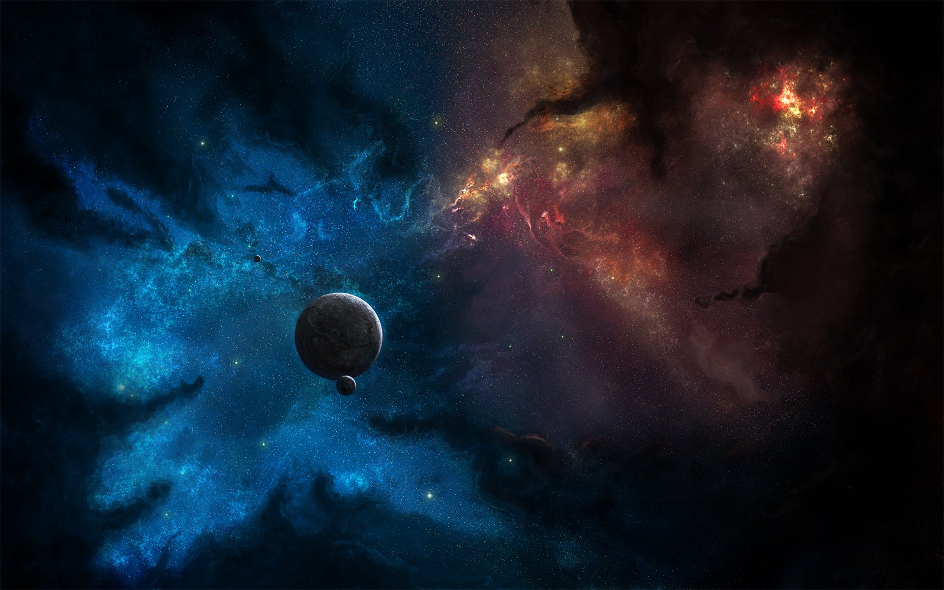 арт космос туманность звезды планета спутник