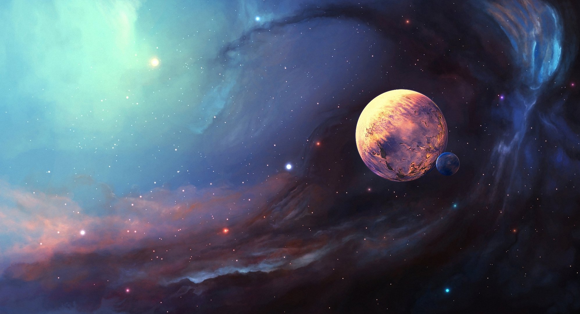 арт космос туманность планета спутник звезды