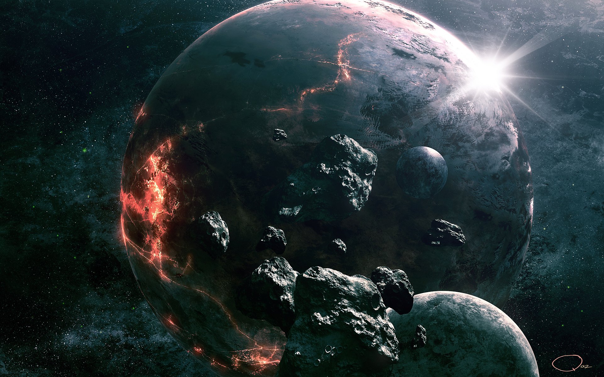 арт космос планета камни разрушение метеориты