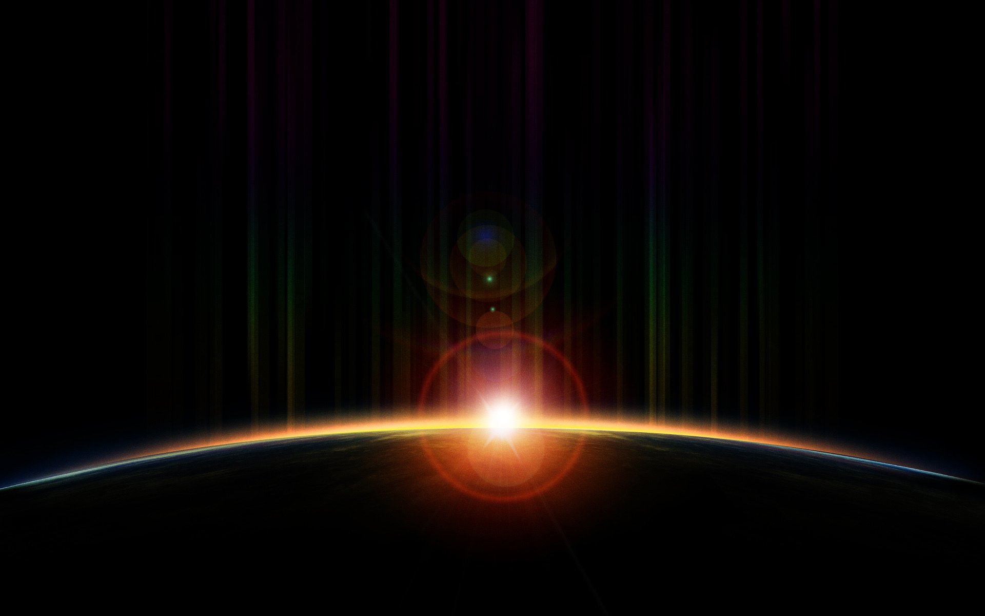 рассвет планета солнце блики спектр