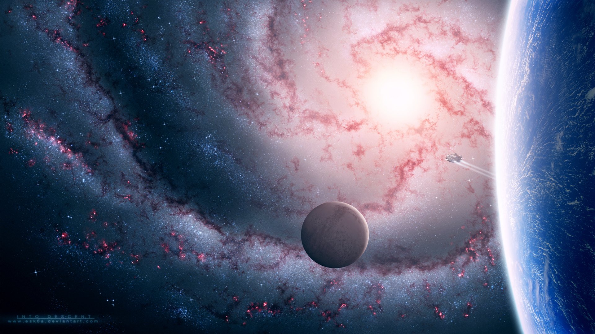 планета спутник галактика корабль