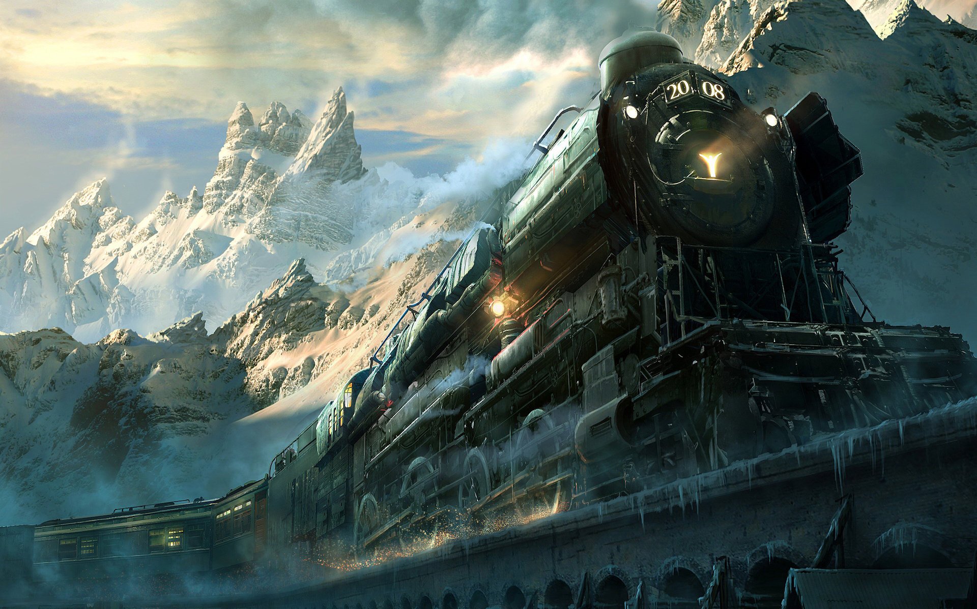 Поезд в горах зимний пейзаж