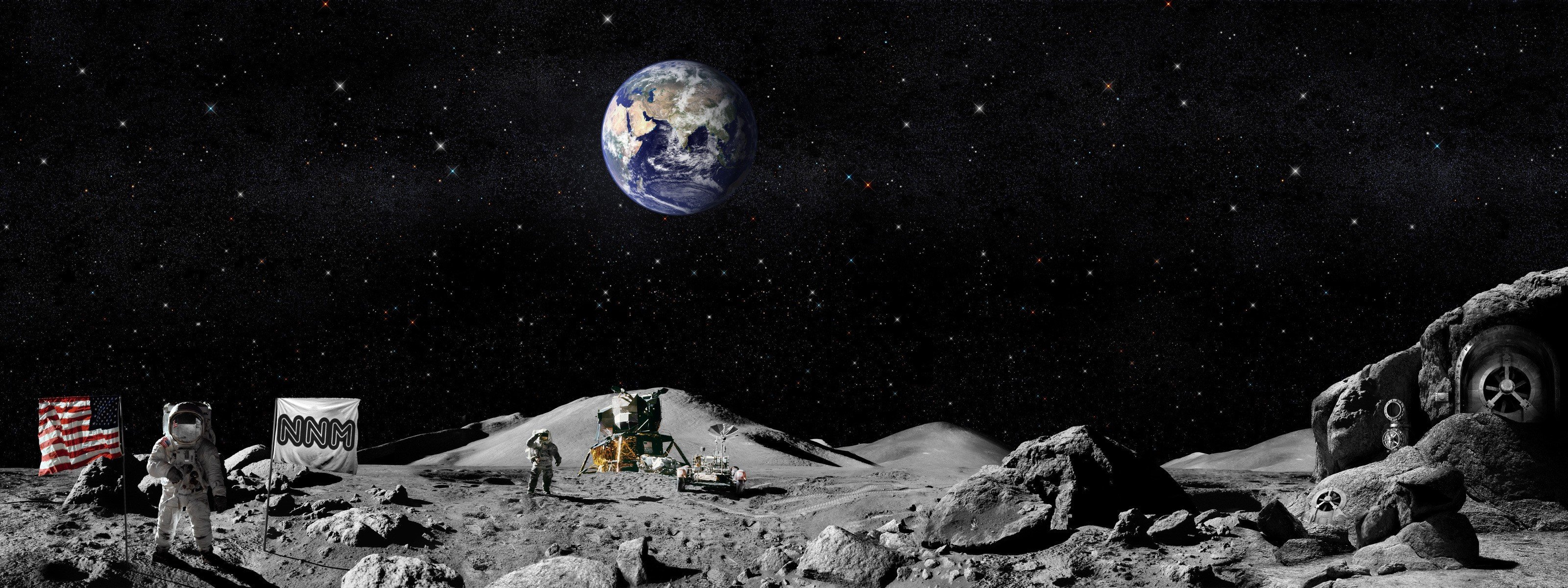астронавты американцы луна земля флаг