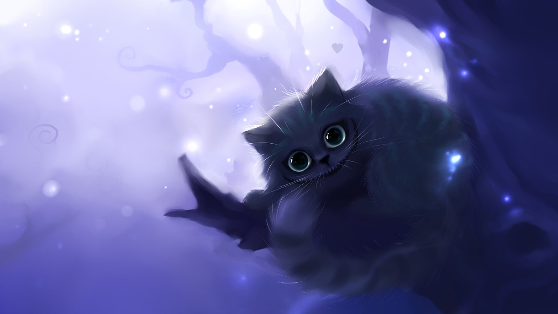 Чеширский кот на дереве с большими глазами