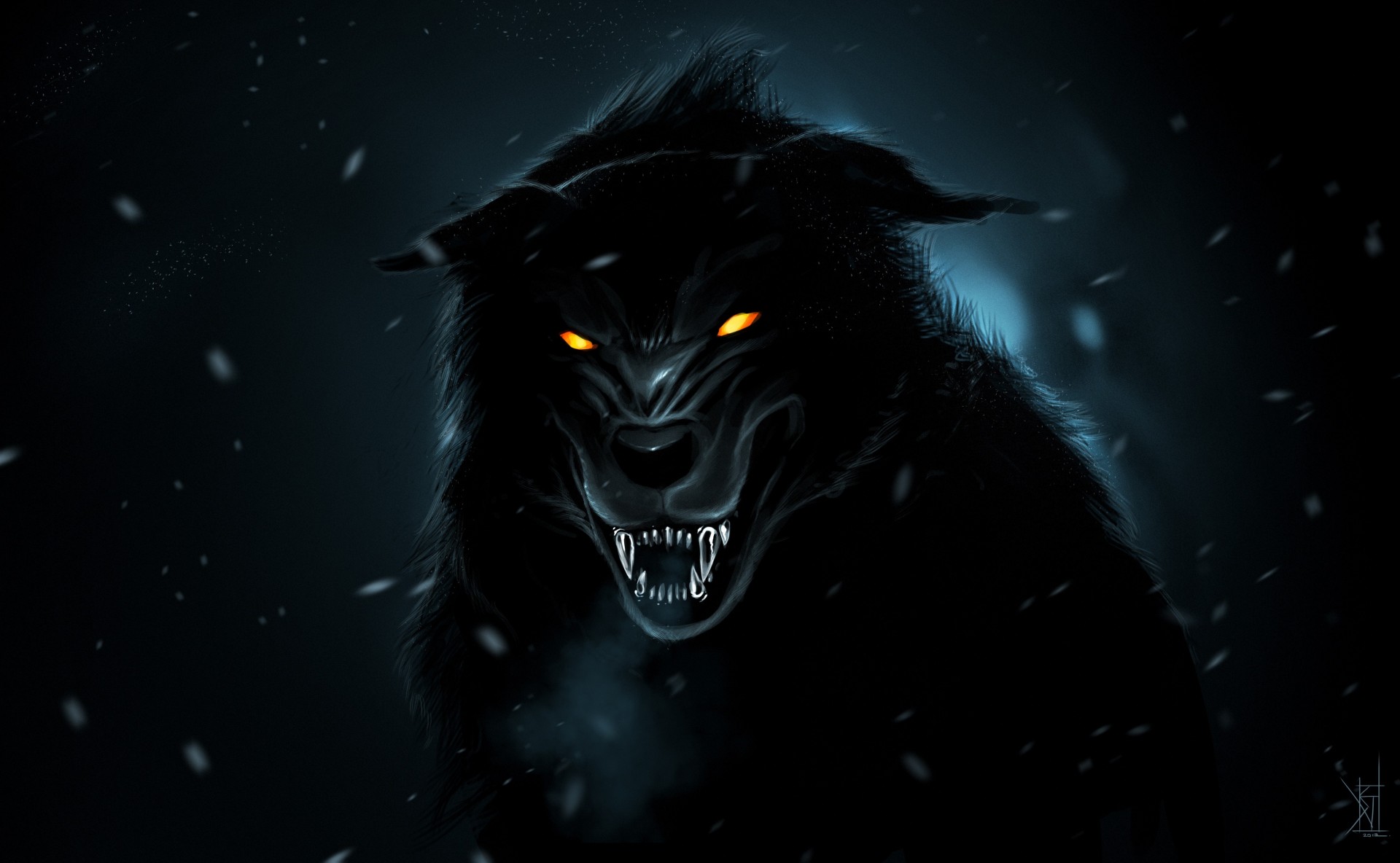 Чёрный Арт волка с зубами Обои на рабочий стол.