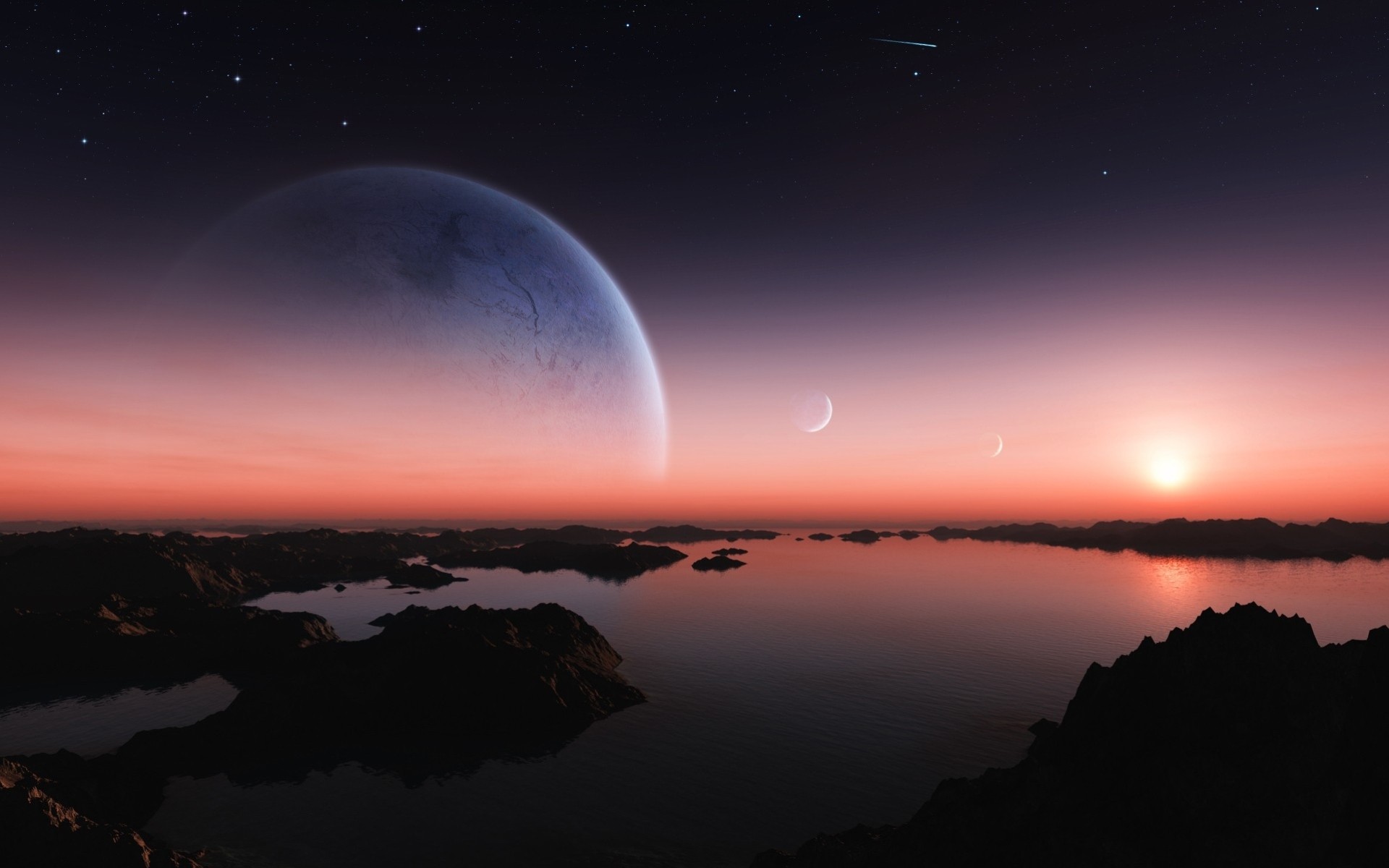 Земля спокойных. Природа планеты. Космические пейзажи на земле. Ночное небо с планетами. Экзопланеты пейзаж.