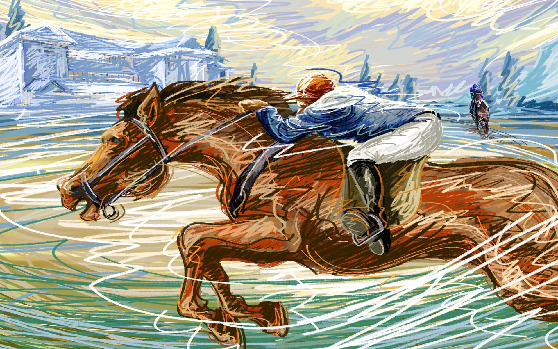 ипподром бега лошадь жокей аллюр скорость штрих рисунок вектор