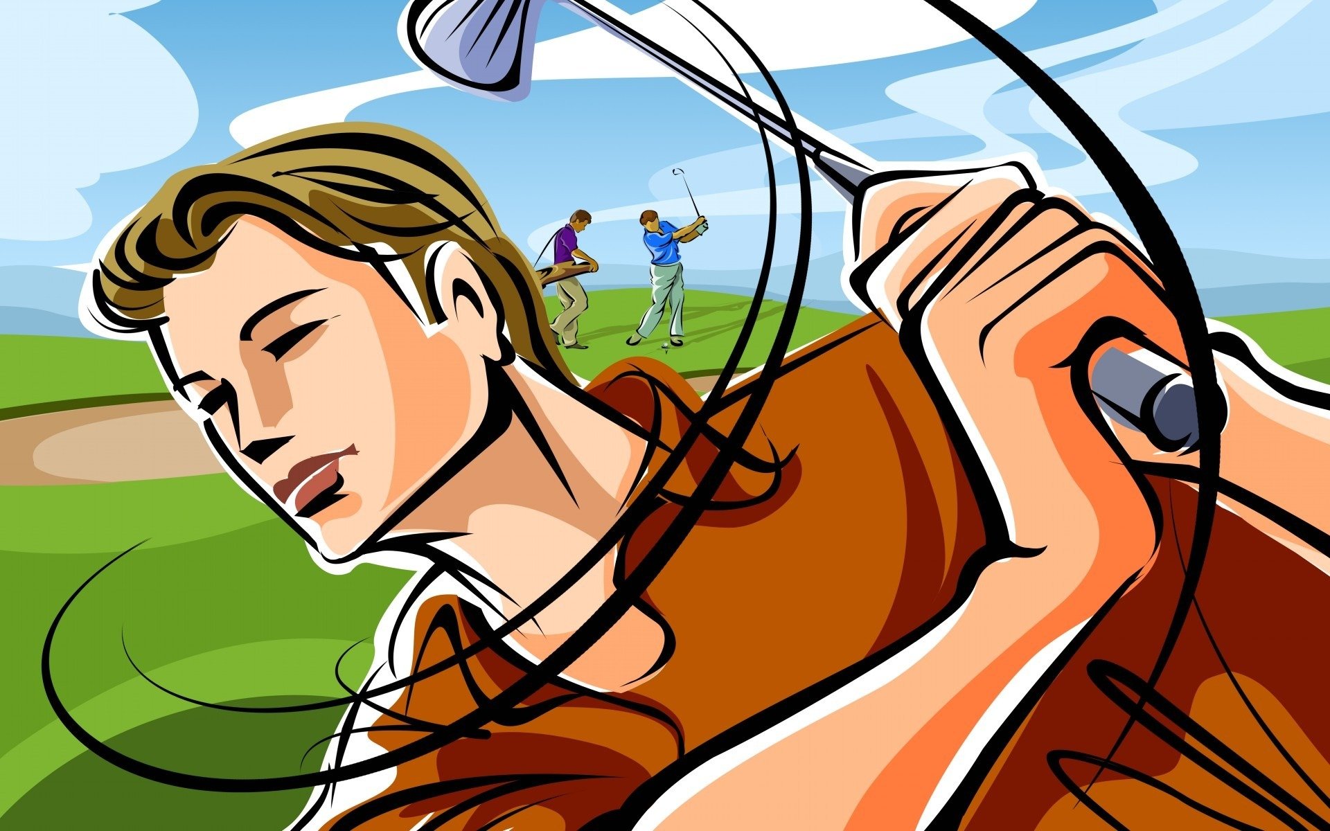 гольф клюшка игроки поле удар рисунок вектор