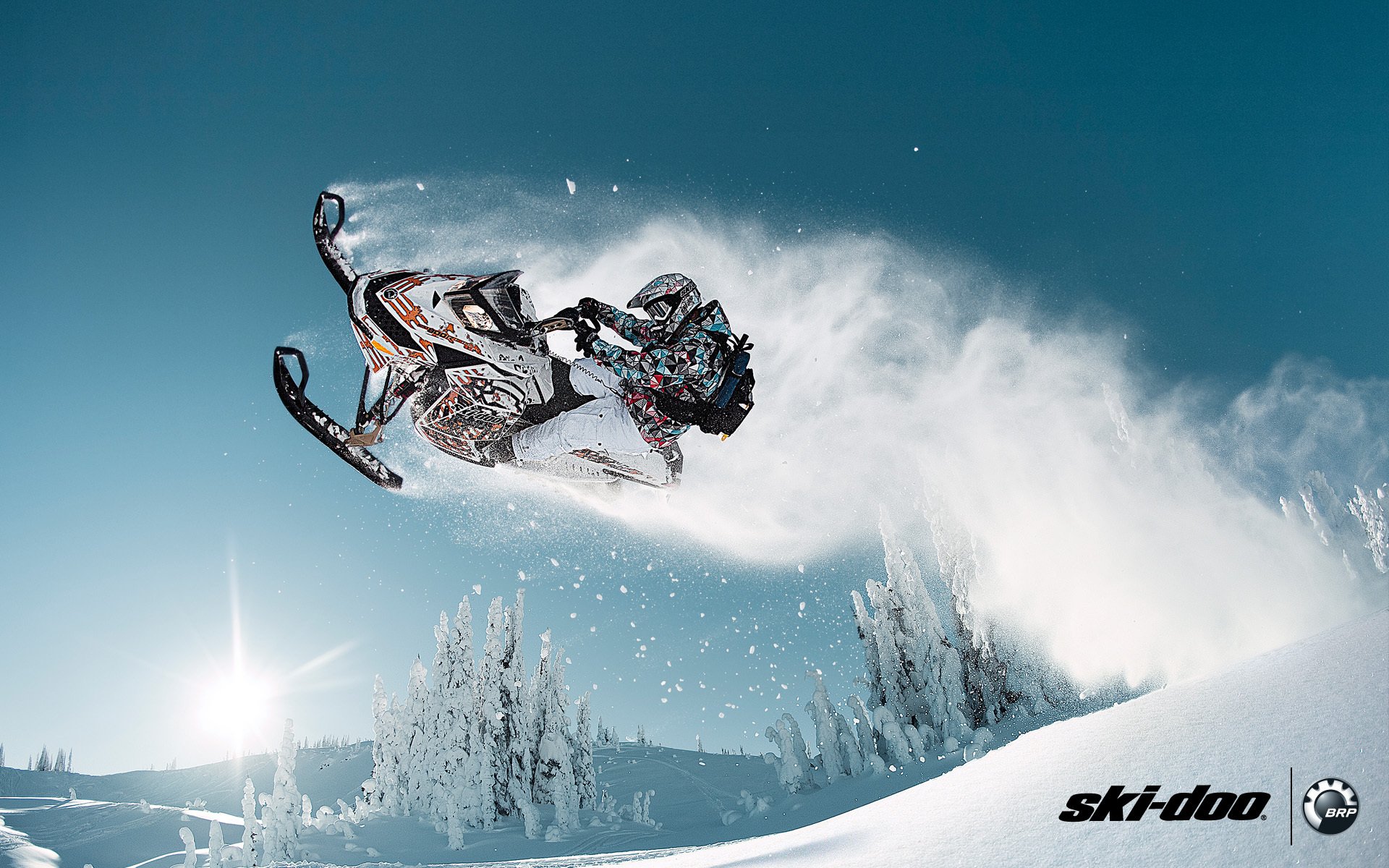 ski-doo снегоход фрирайда brp прыжок лес снег спорт