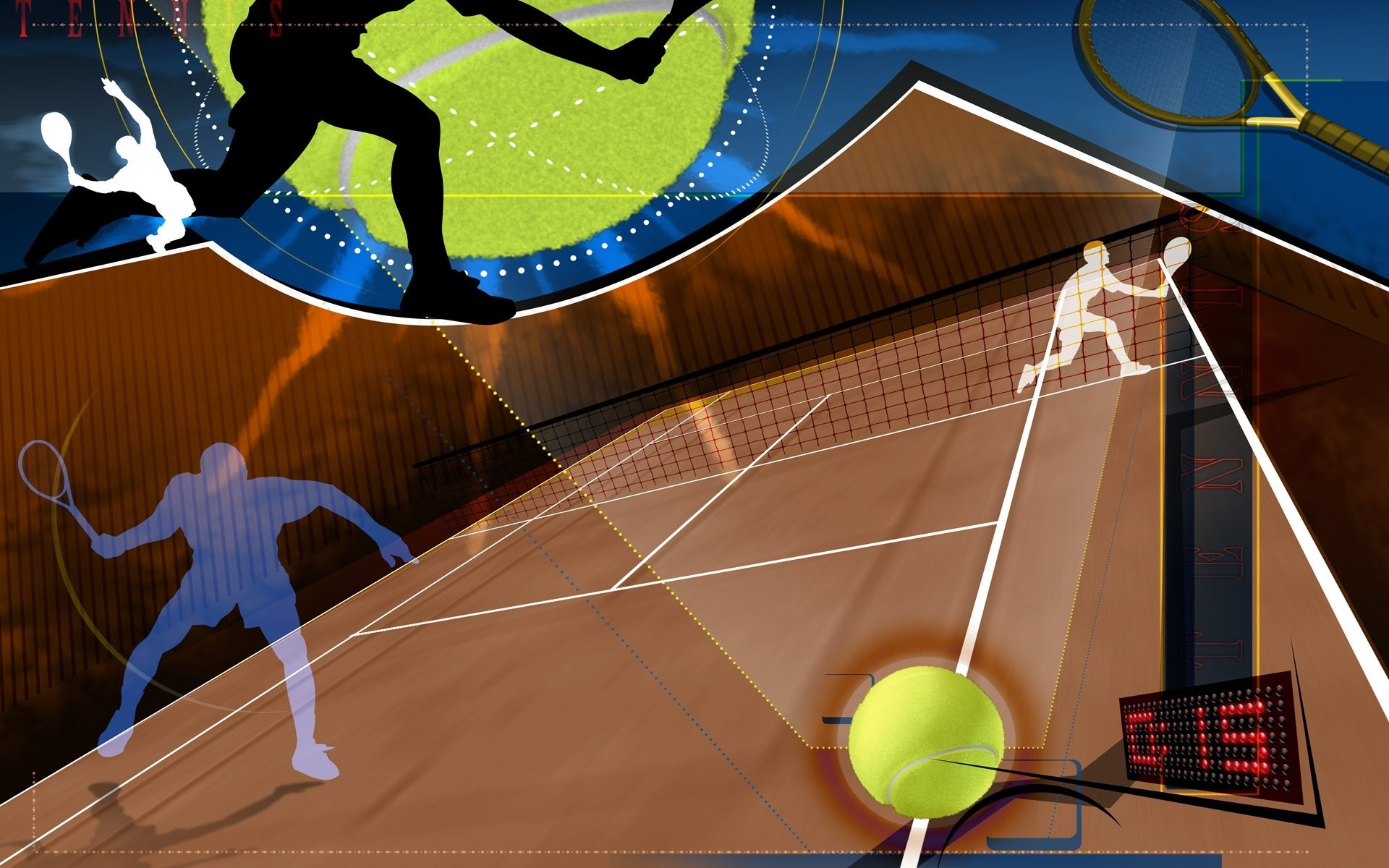 теннис мяч сетка силуэт коллаж обои абстракция ракетка вектор
