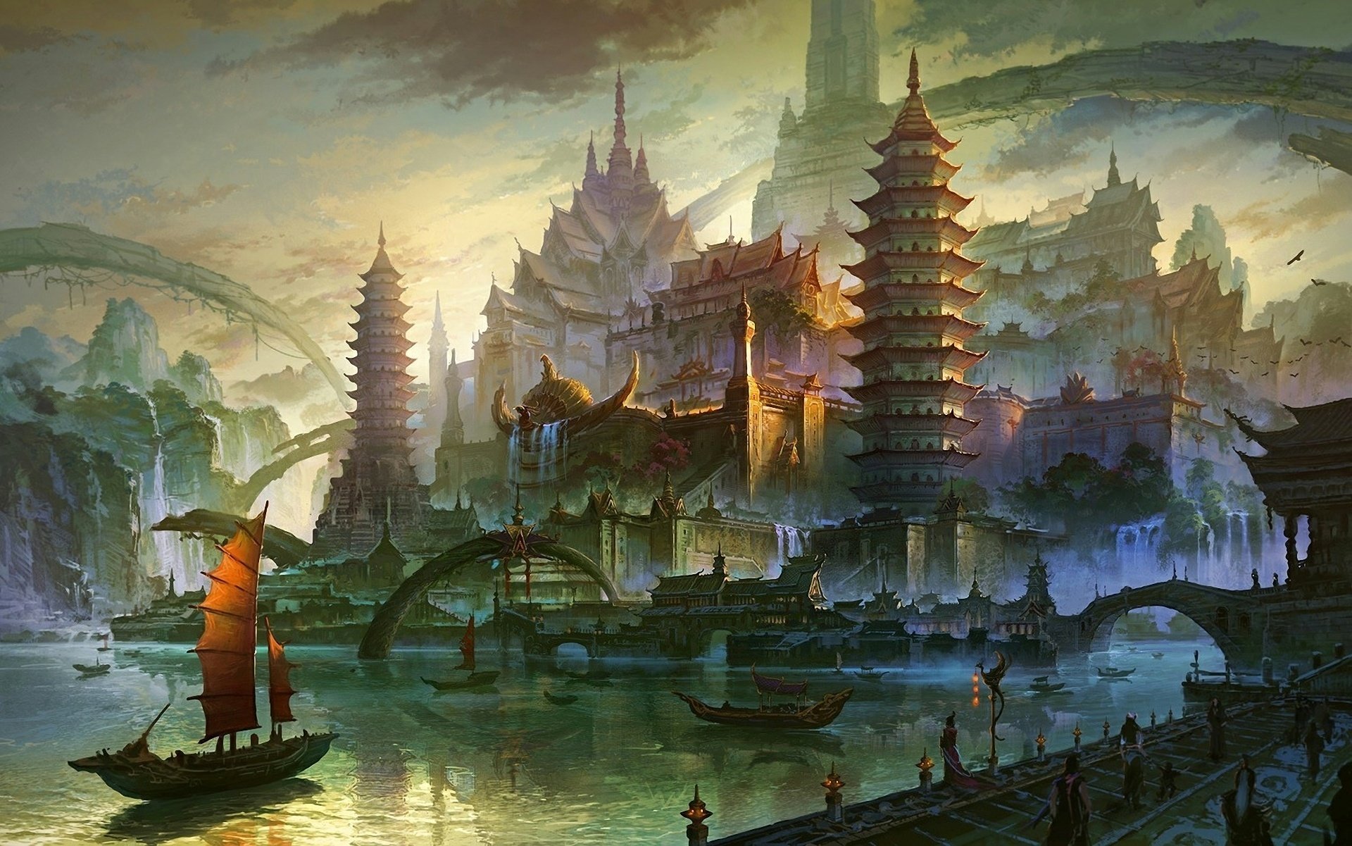 Город в Азии на берегу реки