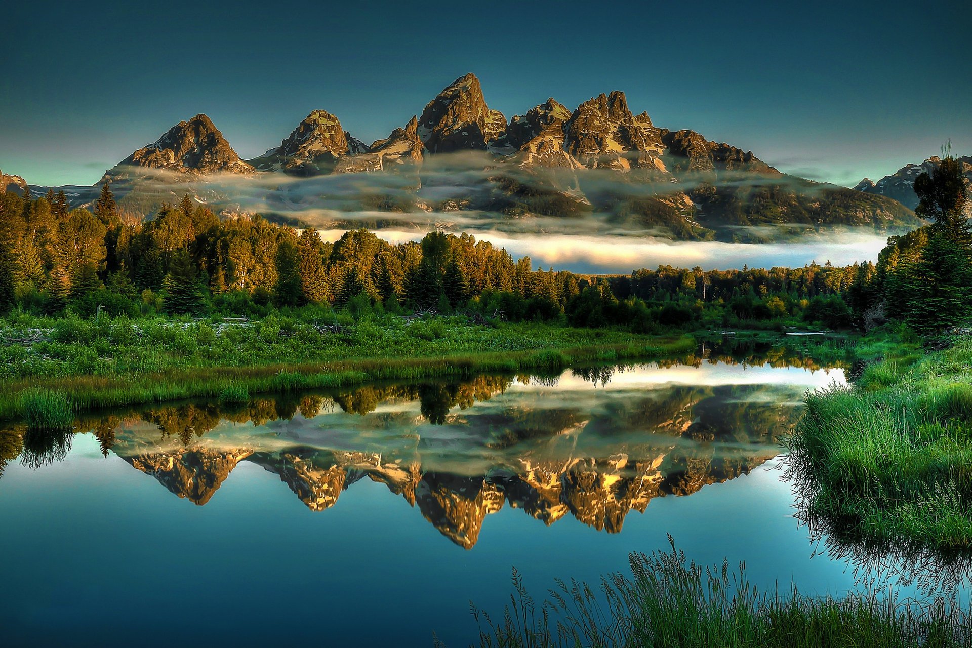 Супер фото природы гор, зеленой травы и тумана