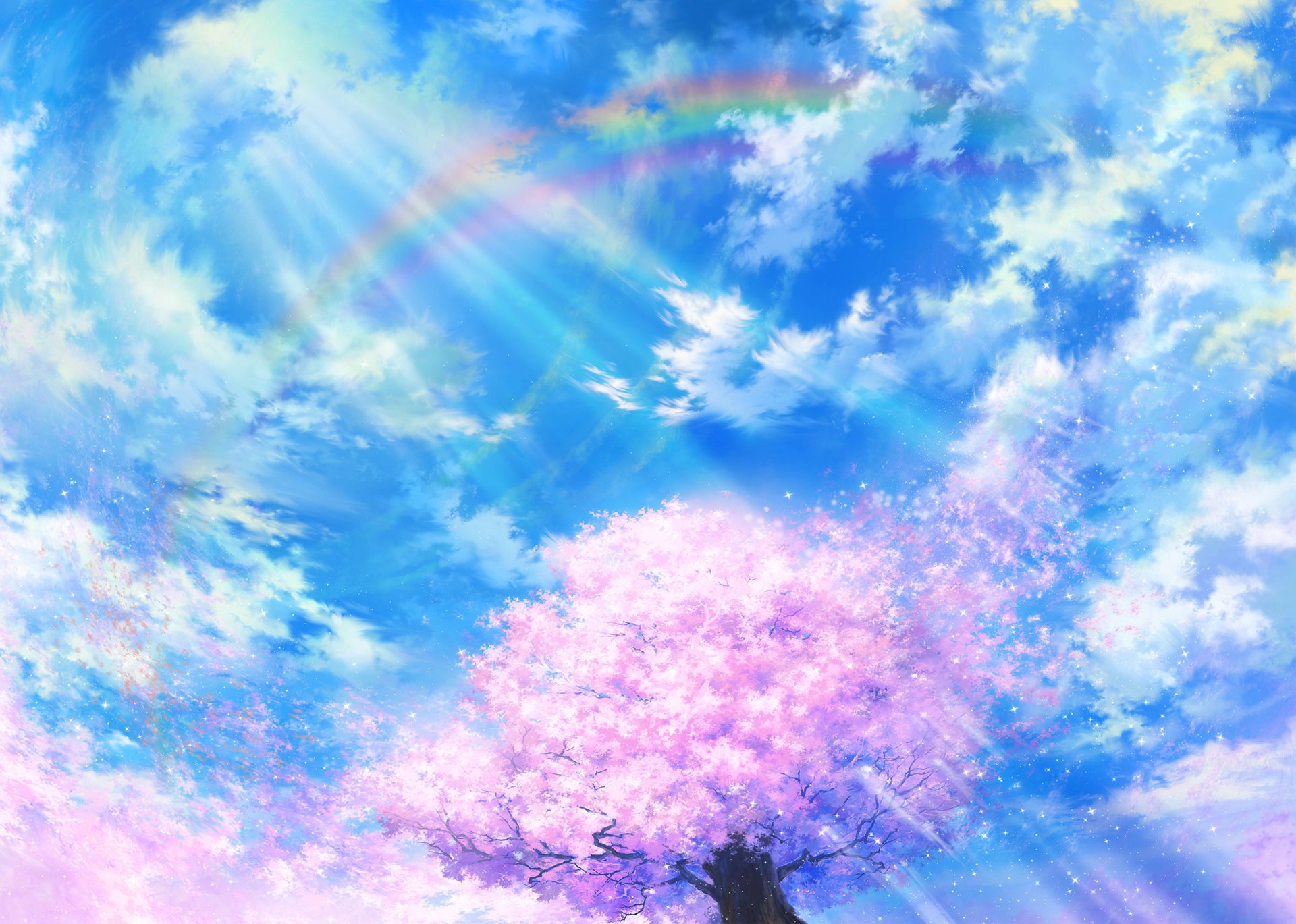Розовая сакура на фоне голубого неба