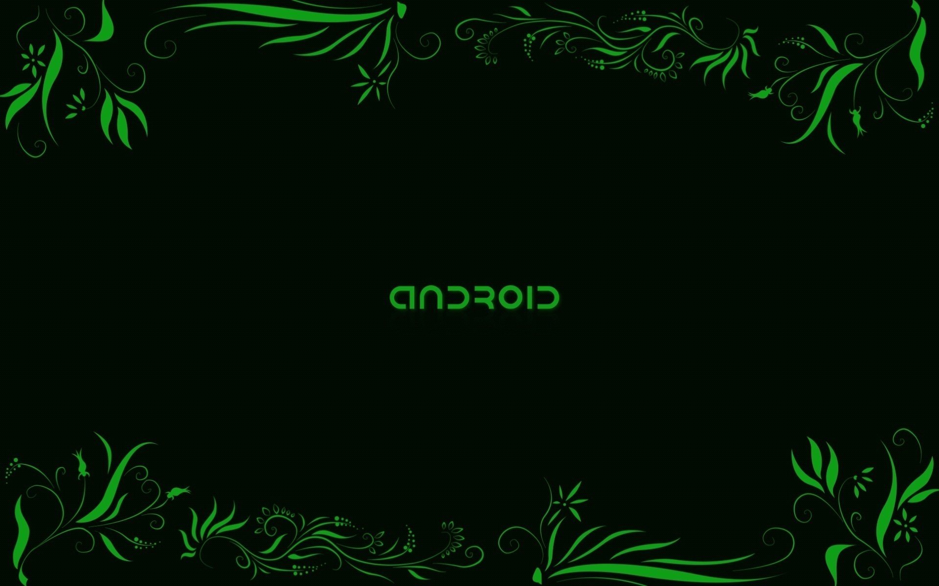 Надпись андроид на чёрном фоне с зелёными узорами